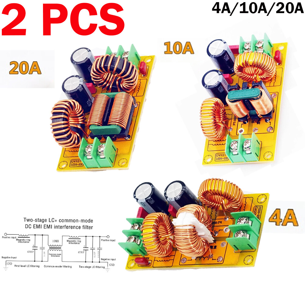 2PCS 4A 10A 20A DC Power Filter EMI Electromagnetic Interference Power Filtering