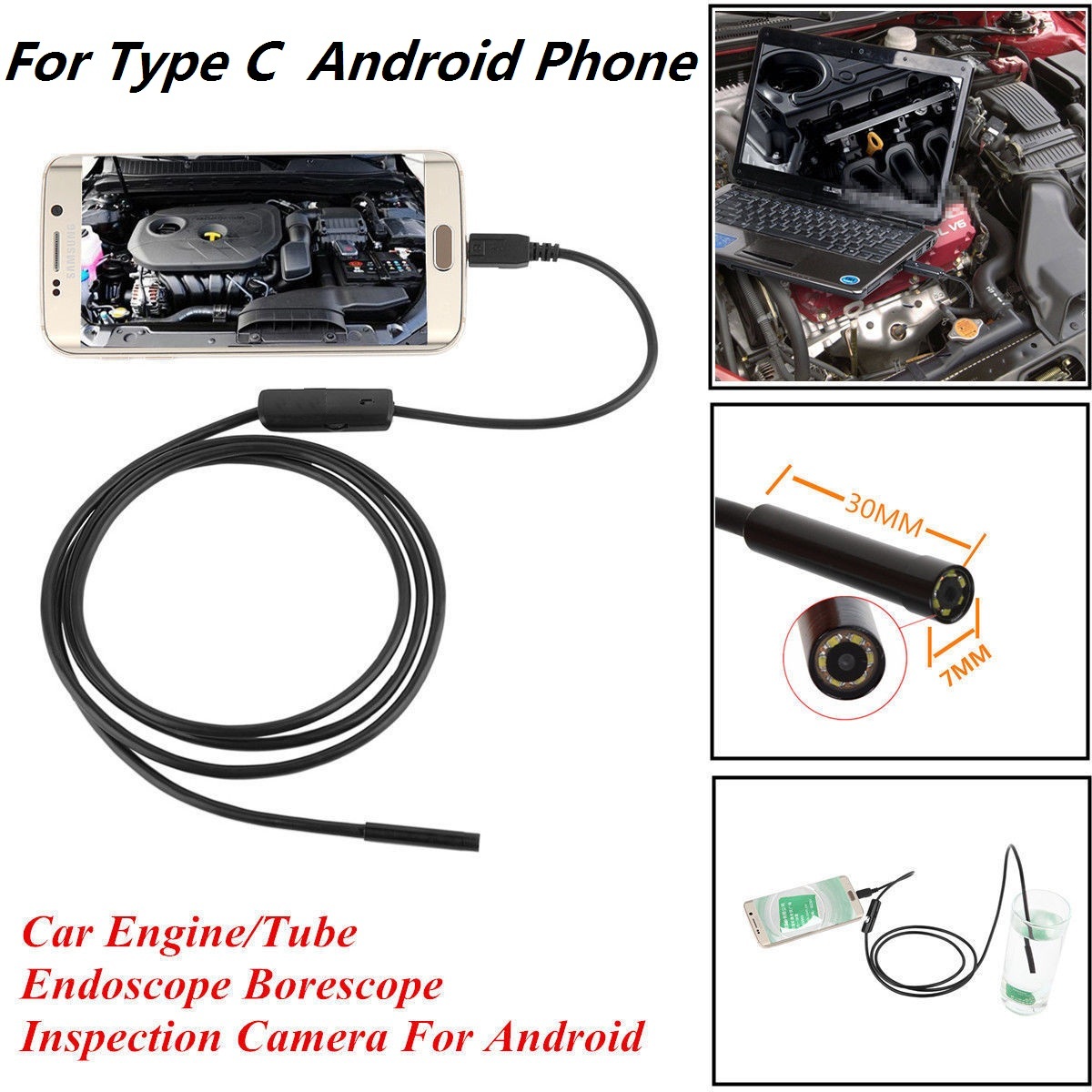 7mm Waterproof Endoscope Inspection Camera for Samsung Galaxy S8 Plus A7 C7 C9
