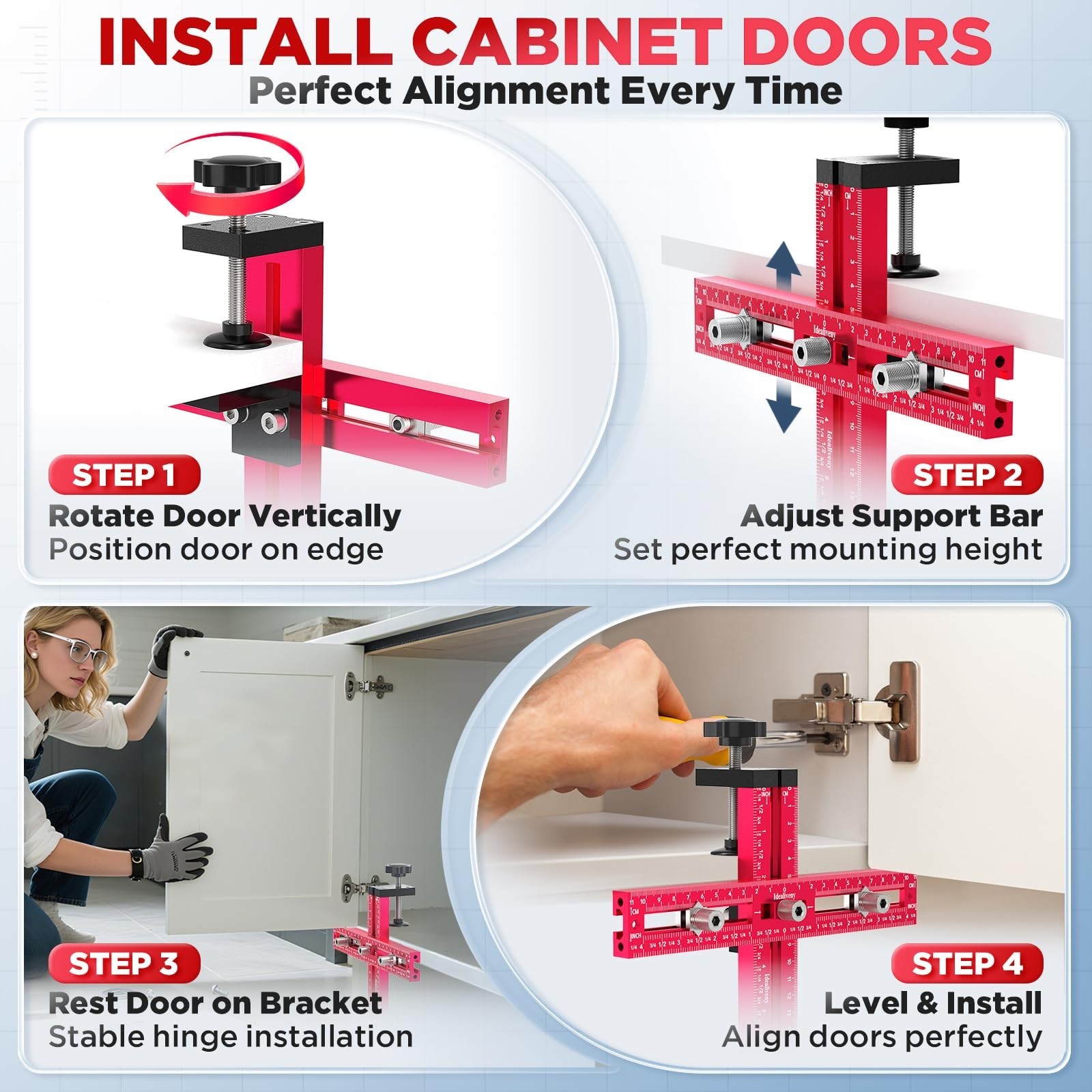 Adjustable Cabinet Hardware Jig - Precision Drill Guide for Knobs & Handles, DIY
