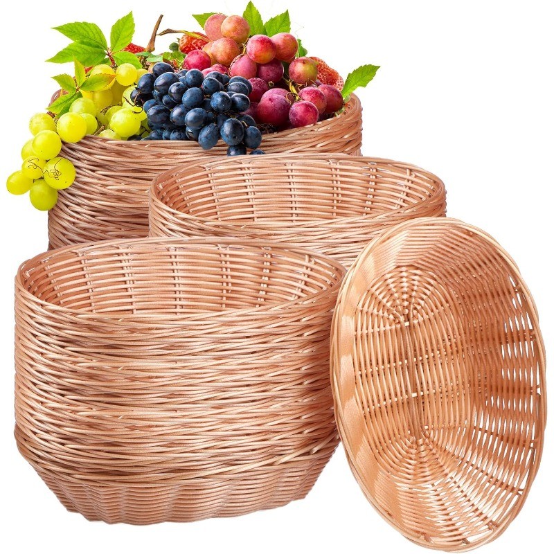 36 Pieces Wicker Oval Basket Plastic Bread Basket for Serving Empty Gift Woven