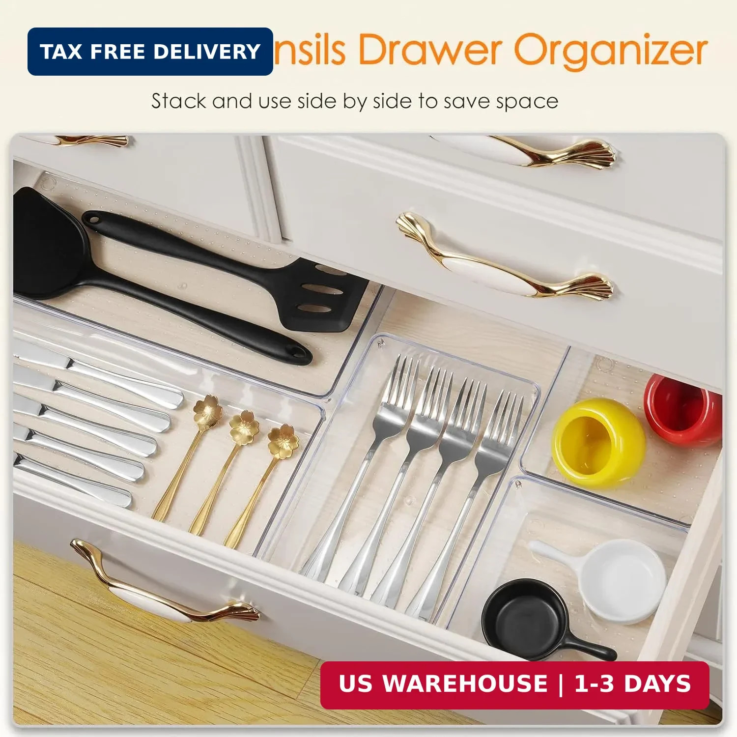Criusia Drawer Organizer, 10 Pack Large Clear Plastic Set, 3 Size Versatile Bath