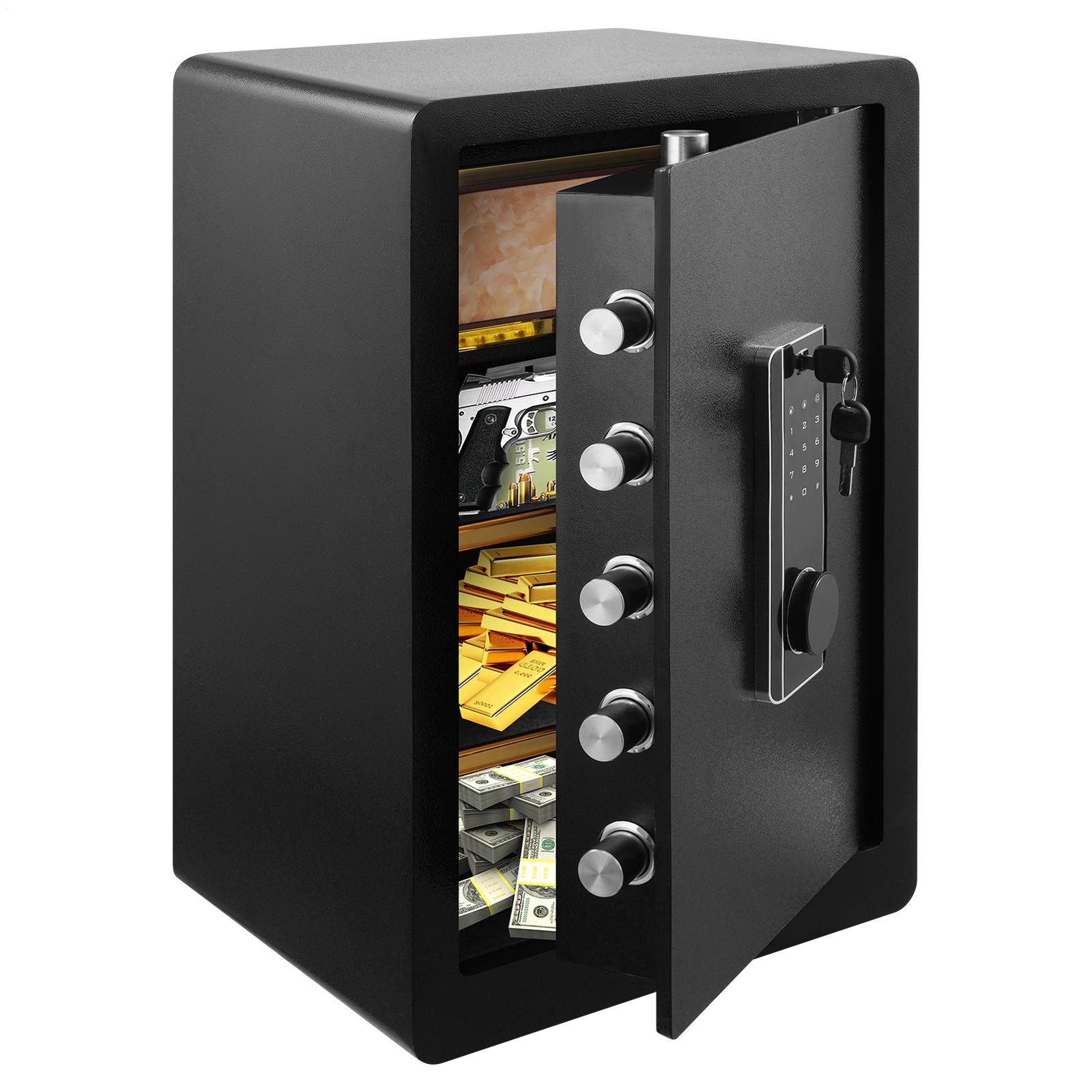 Single Door Safe Box With Key Lock & Password Black 12.60 × 14.96 × 23.62 Inch