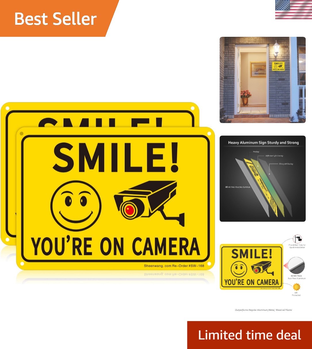 Reflective Security Camera Signs - 2-Pack Durable Aluminum Outdoor Warning Signs