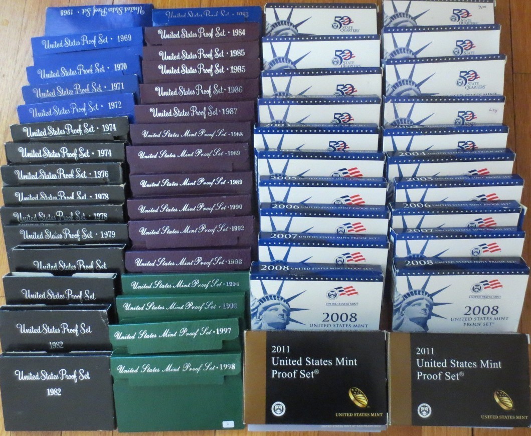 Empty Box Proof Set Used 1968 to 2011 57 Box and COA as shown No Coins Empty Box