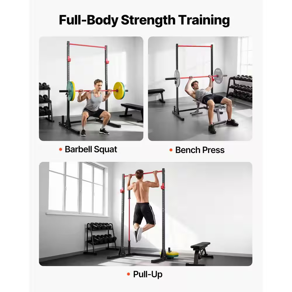 Power Cage Squat Rack, 800LBS. Strength Training Workout Home Gym, Multifunction