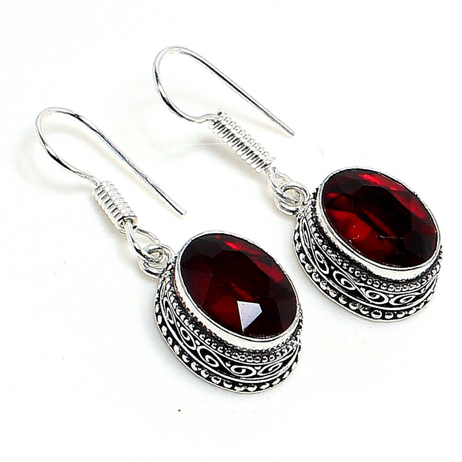 Mozambique Garnet Gemstone Handmade 925 Sterling Silver Jewelry Earring Sz 1''