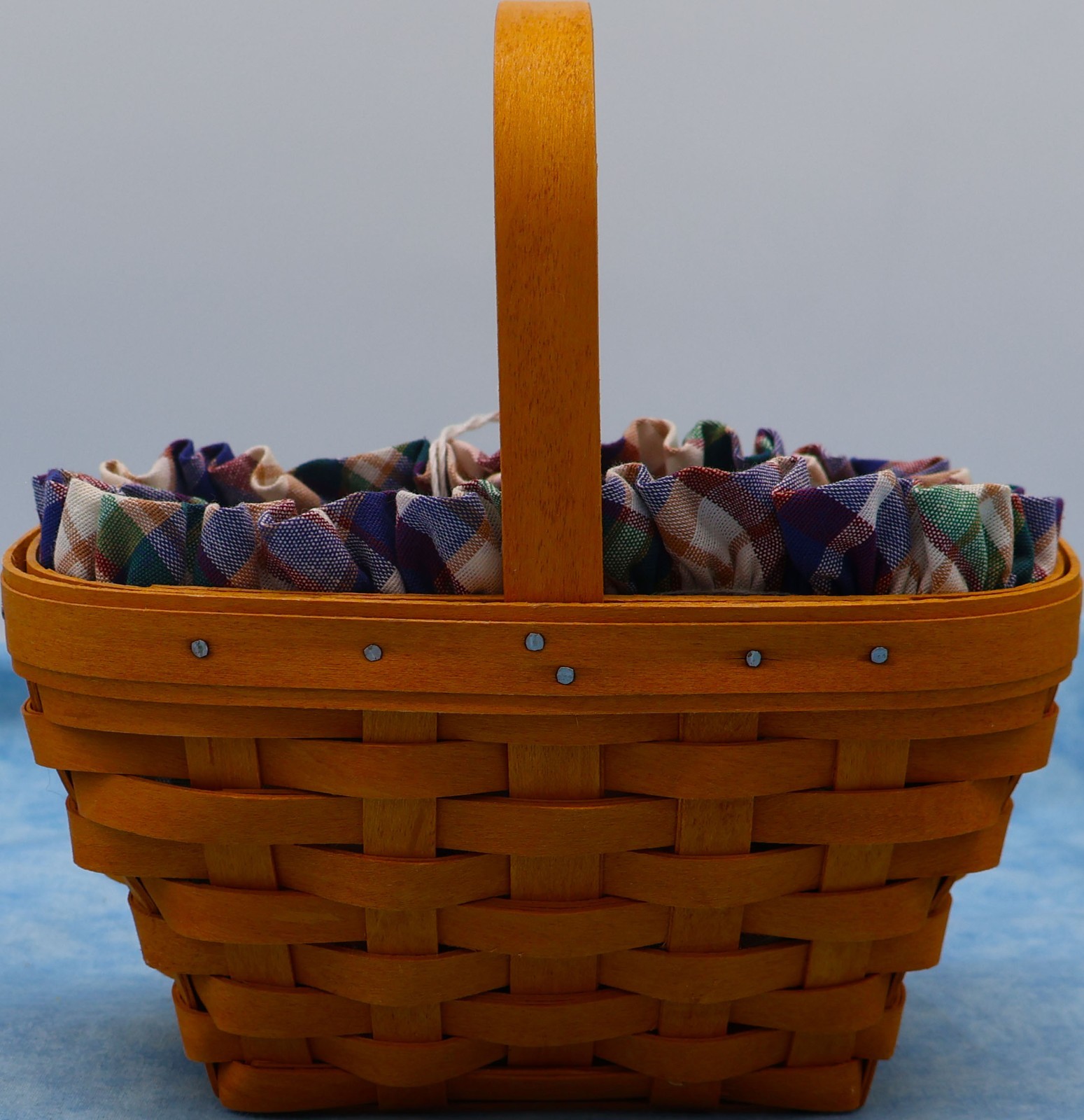 Longaberger 2002 Small Comports Basket w/ Plaid Fabric Liner – Handwoven USA
