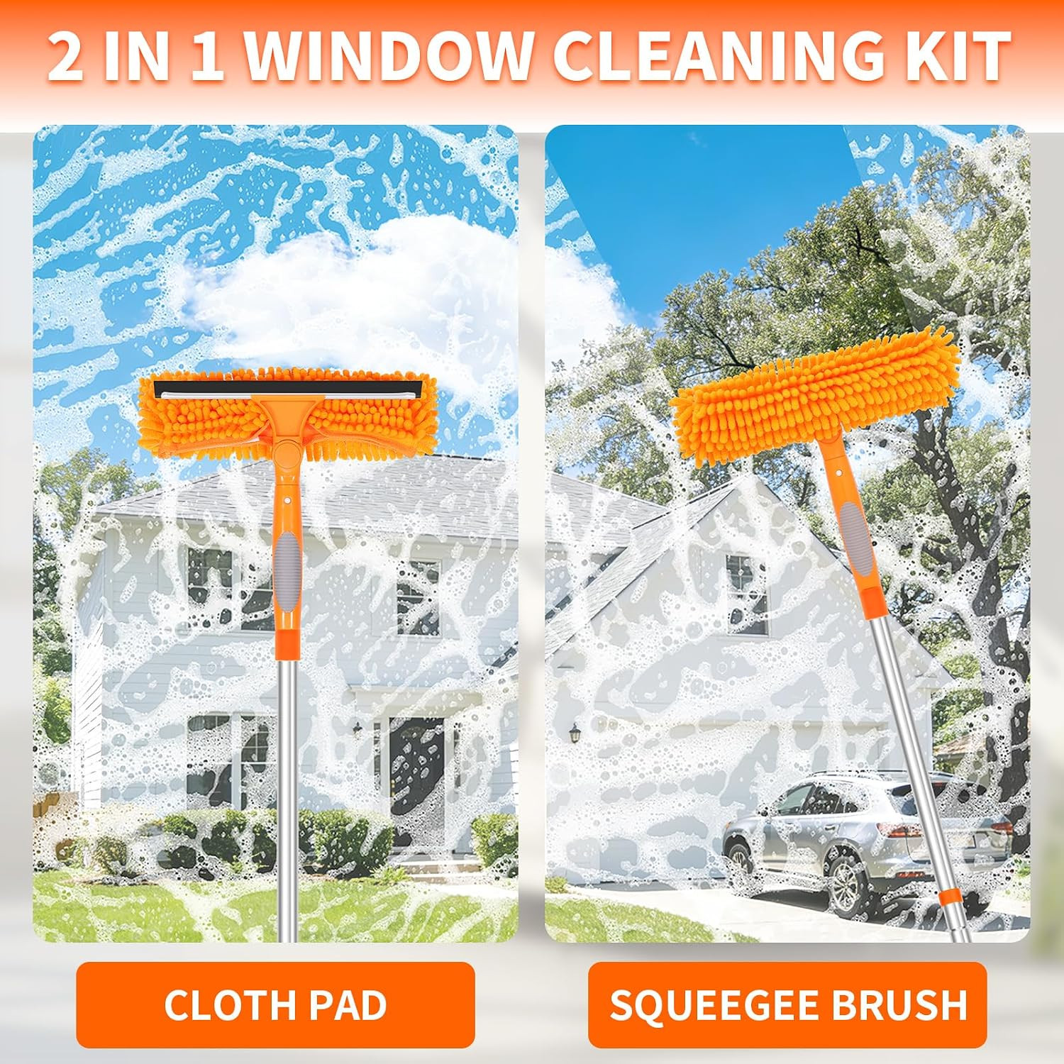 67" Squeegee Window Cleaner, 2 in 1 Professional Window Cleaning Tool Kit