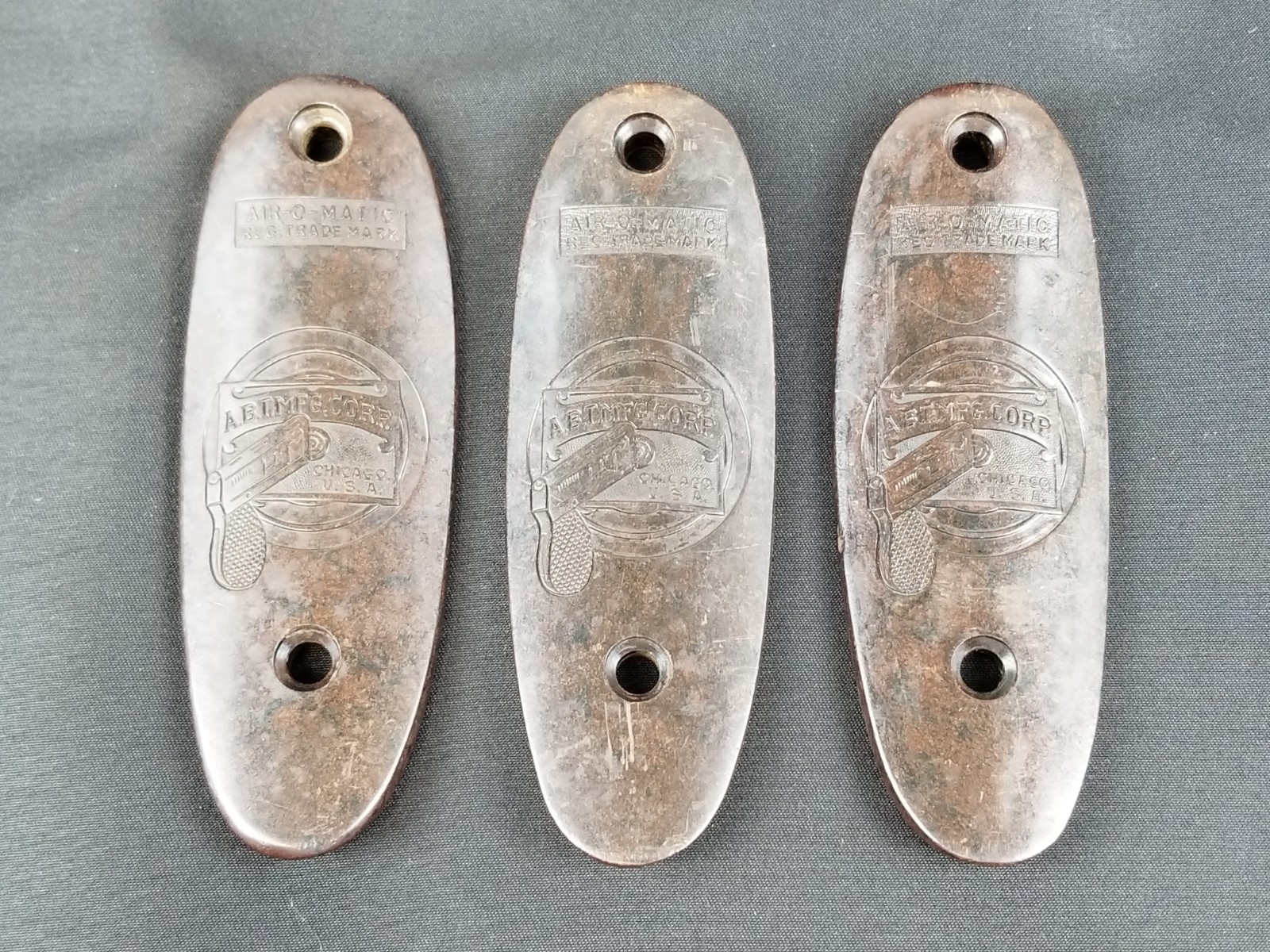 Lot of 3 Air-O-Matic A.B.T. Air Rifle Buttplates Bakelite? ABT Air O Matic