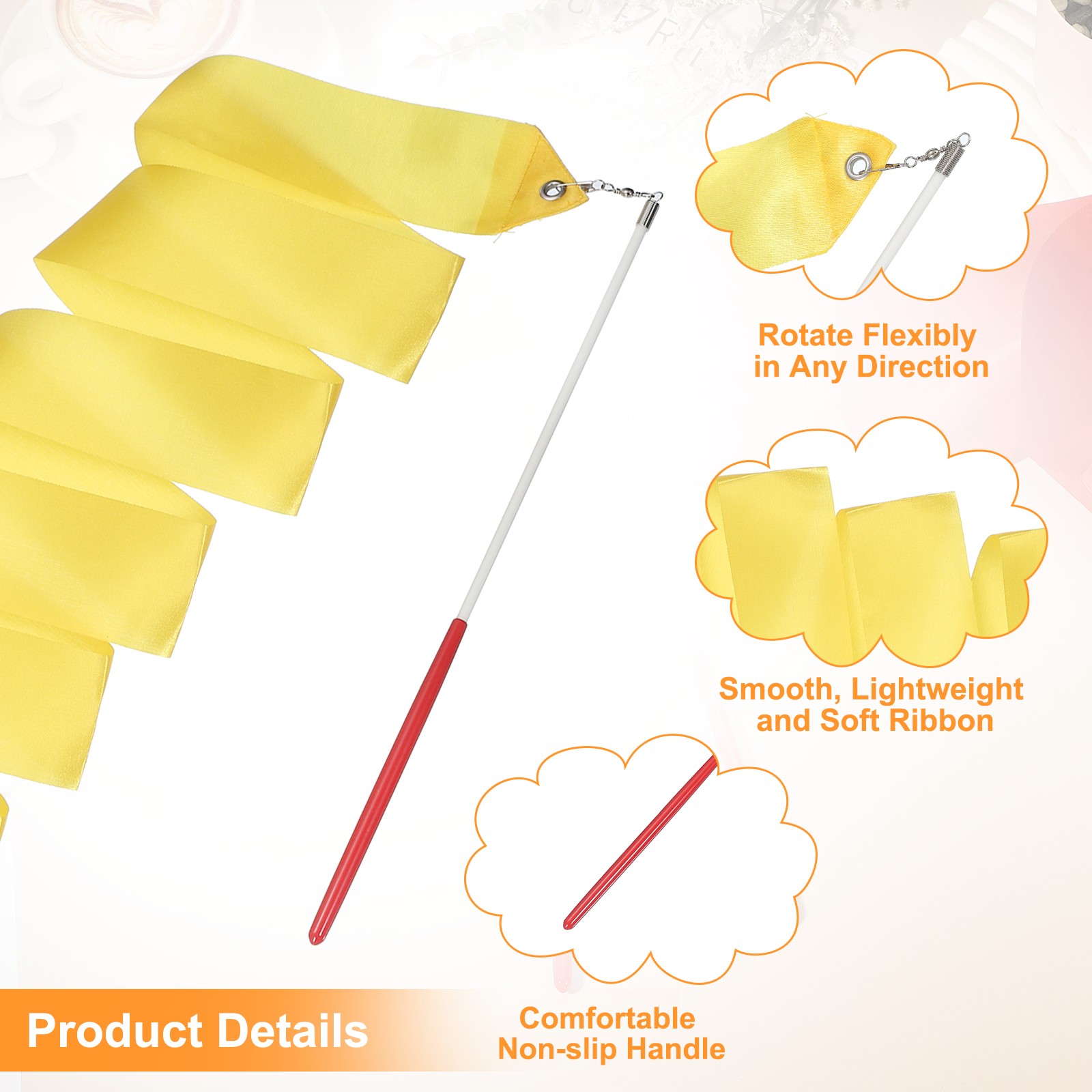 2 ribbons for 200cm with chopsticks, yellow