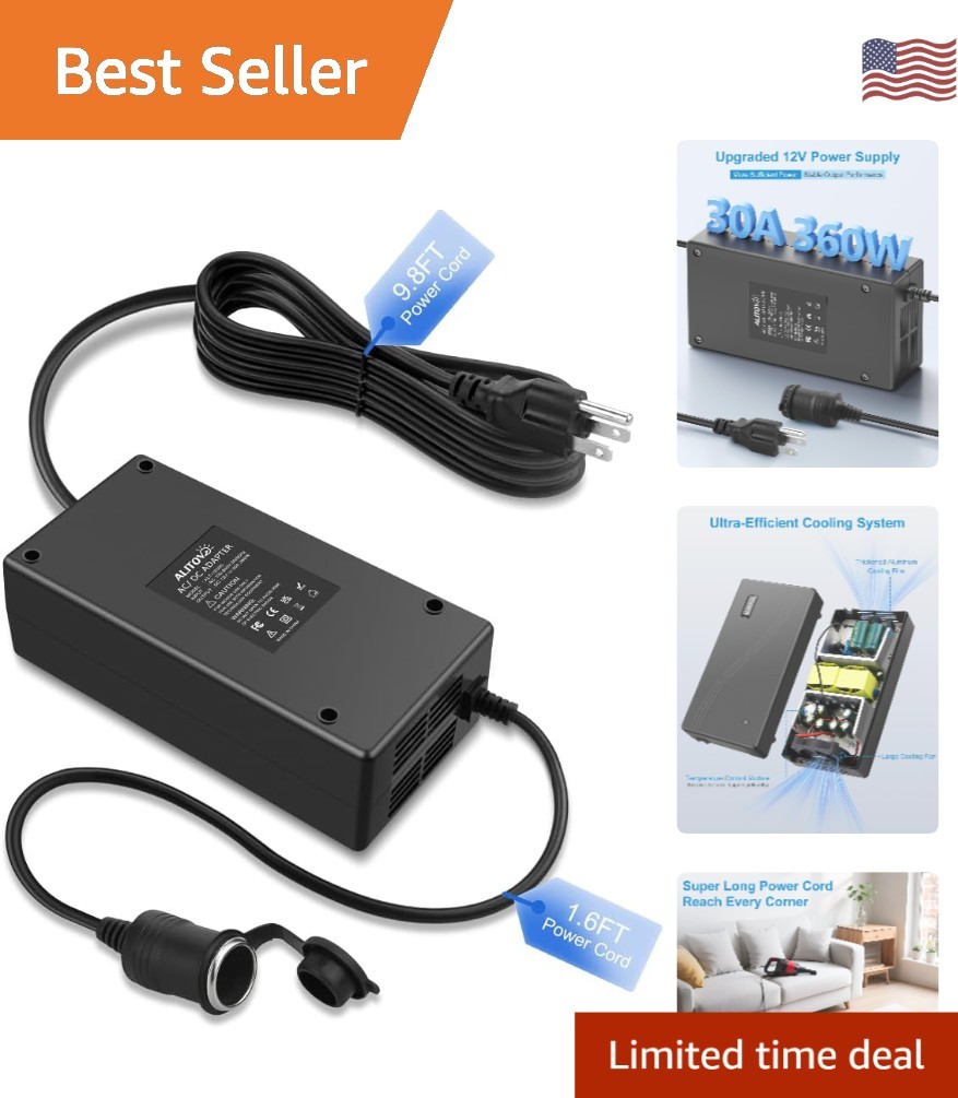 360W AC to DC Adapter - Ideal Power Source for Car Refrigerators and Accessories