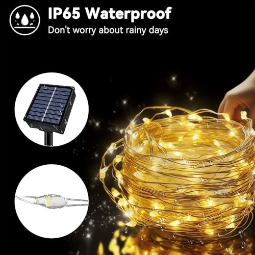 Solar String Lights Outdoor Waterproof Total 66ft 200LED 8 2 Pack Warm White