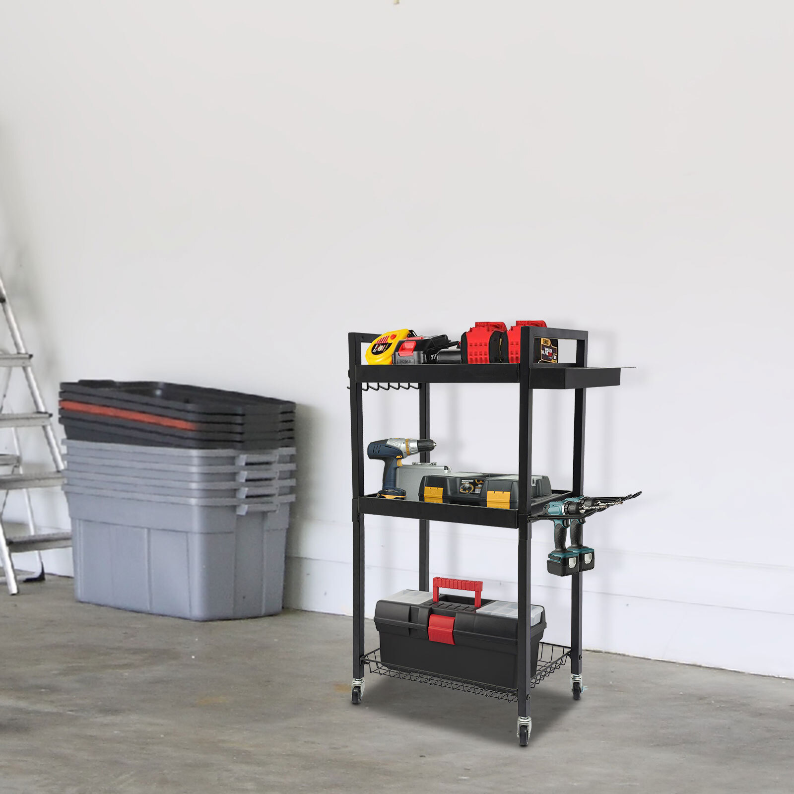 Power Tool Storage Cart Moveable, Tool Holder W/ Wheels For Tool Storage
