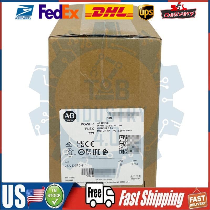 Allen-Bradley 25A-D6P0N114 PowerFlex 523 2.2kW (3Hp) AC Drive Surpl US Free Tax