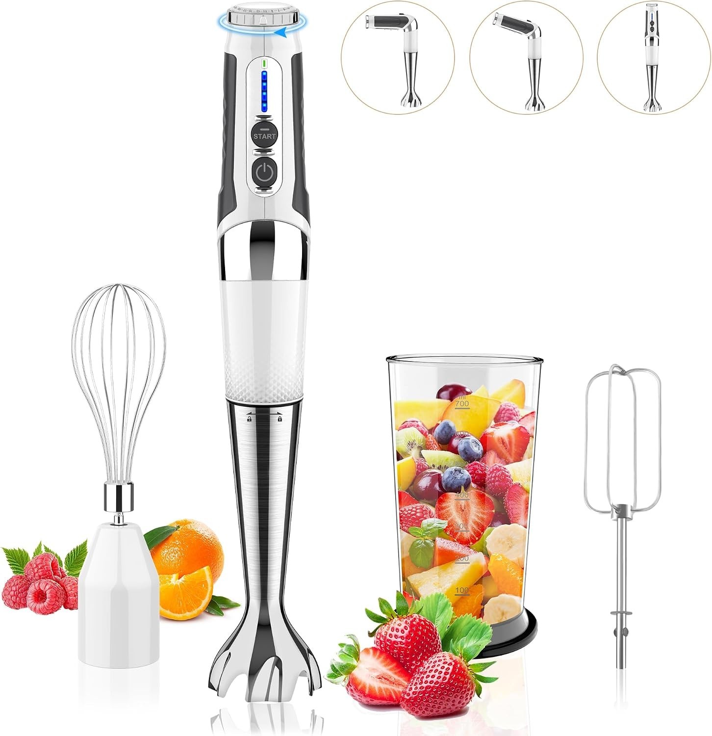 Cordless Immersion Blender 3-in-1 21 Speed USB Rechargeable White Toogel