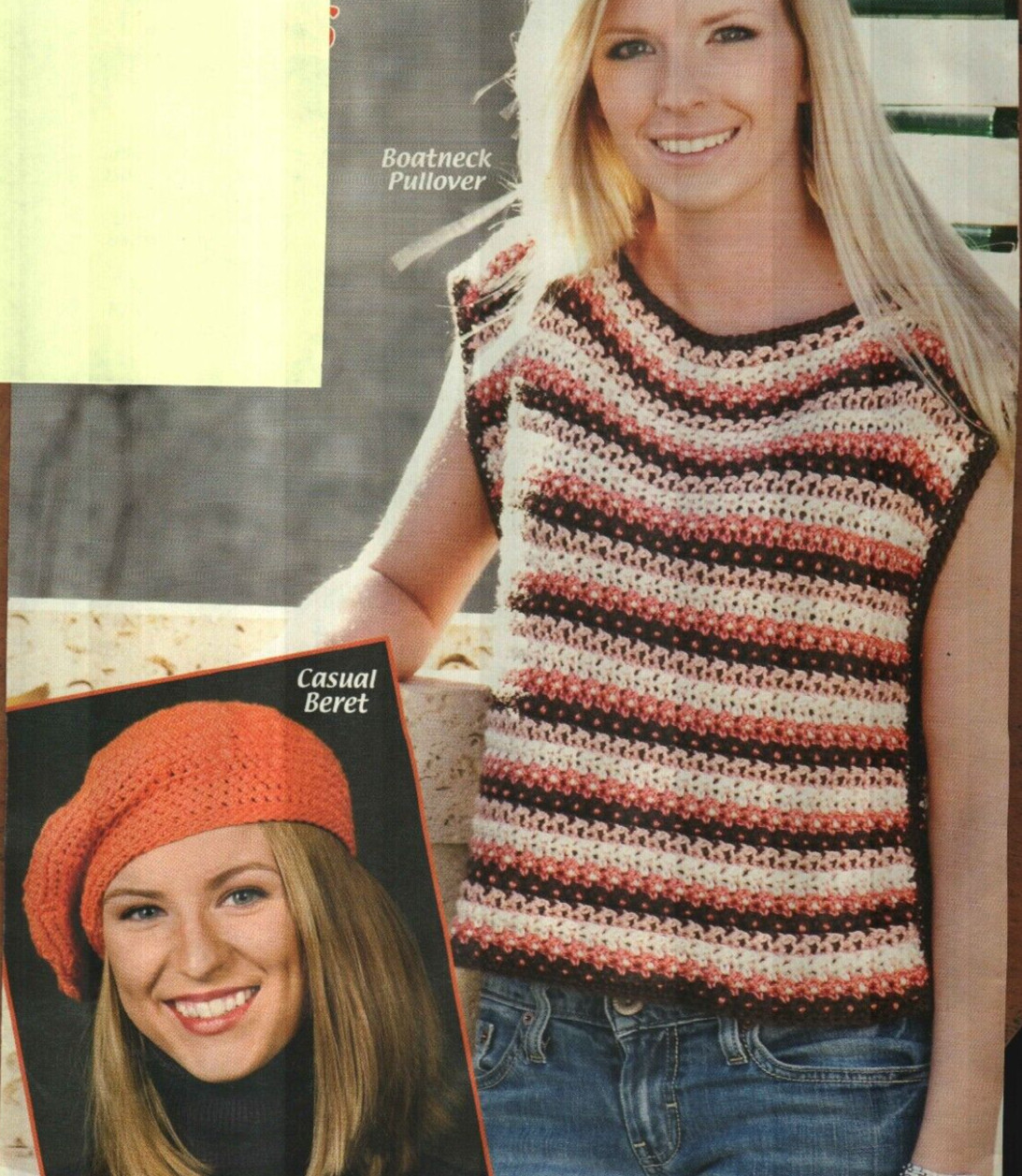 CITRUS BRIGHTS BOAT NECK PULLOVER & BERET WOMEN'S CROCHET PATTERN INSTRUCTIONS