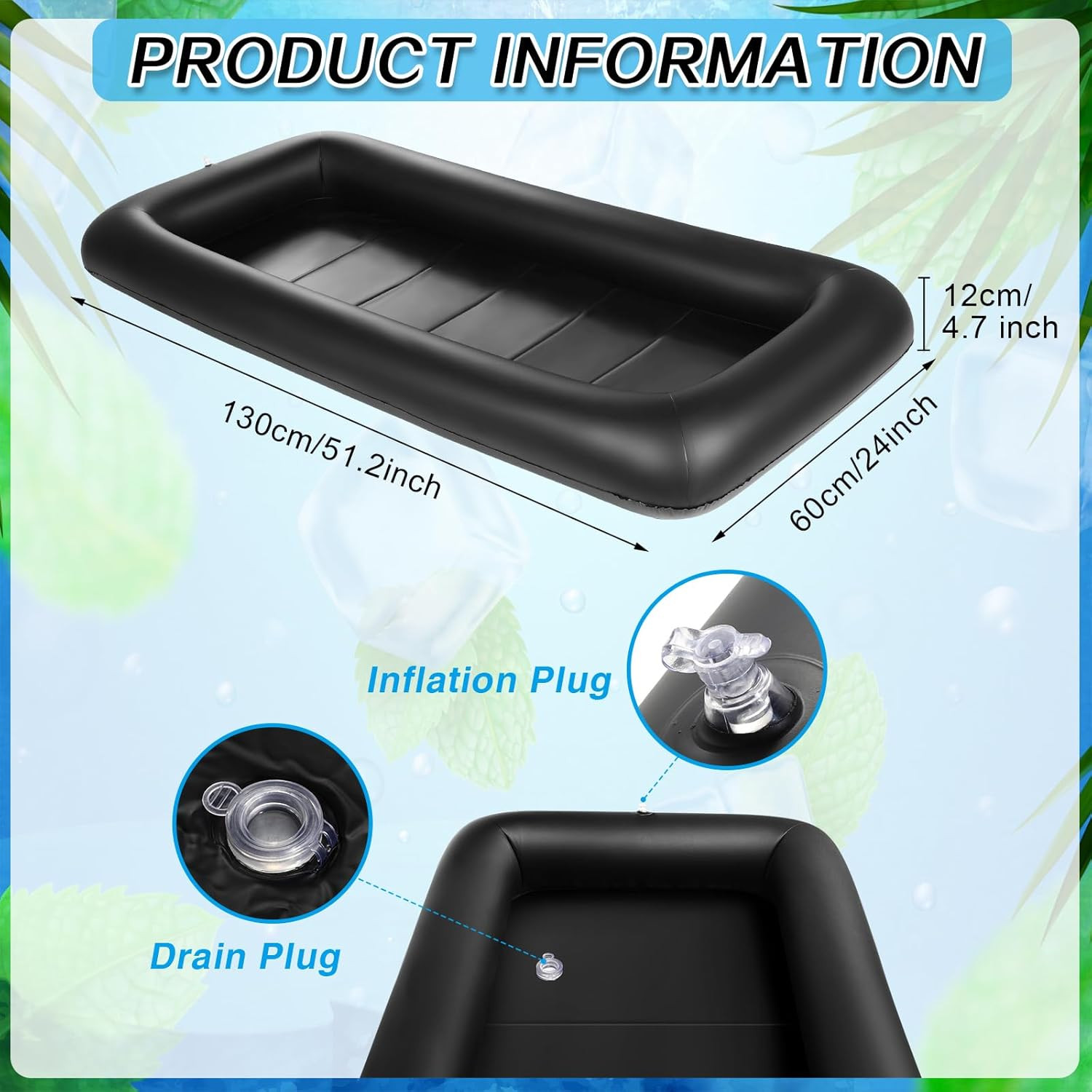 Inflatable Serving Bar with Drain Plug 52 X 24 X 5'' Inflatable Ice Serving Buff