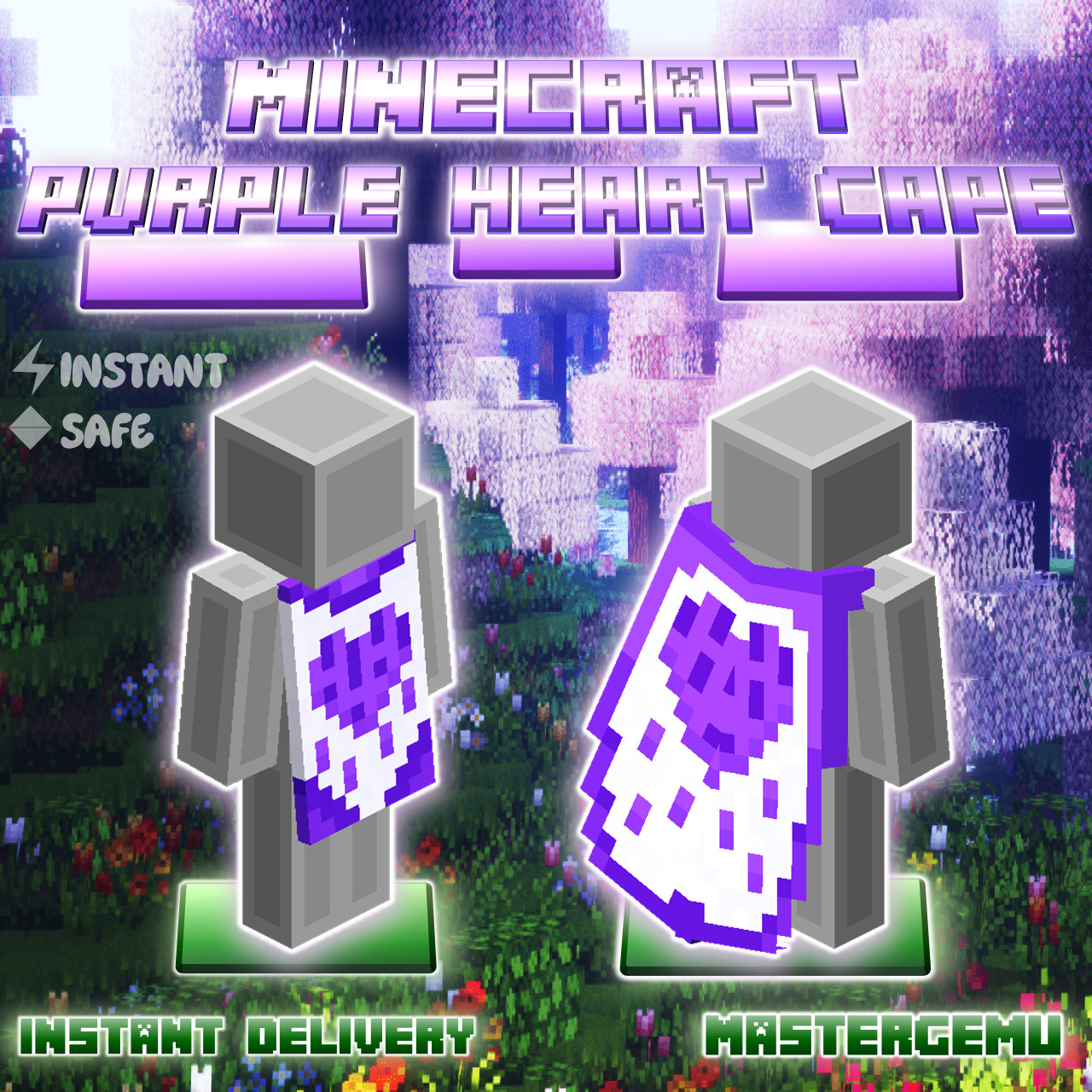 Minecraft Purple Heart Cape - AUTOMATED INSTANT DELIVERY - Java & Bedrock