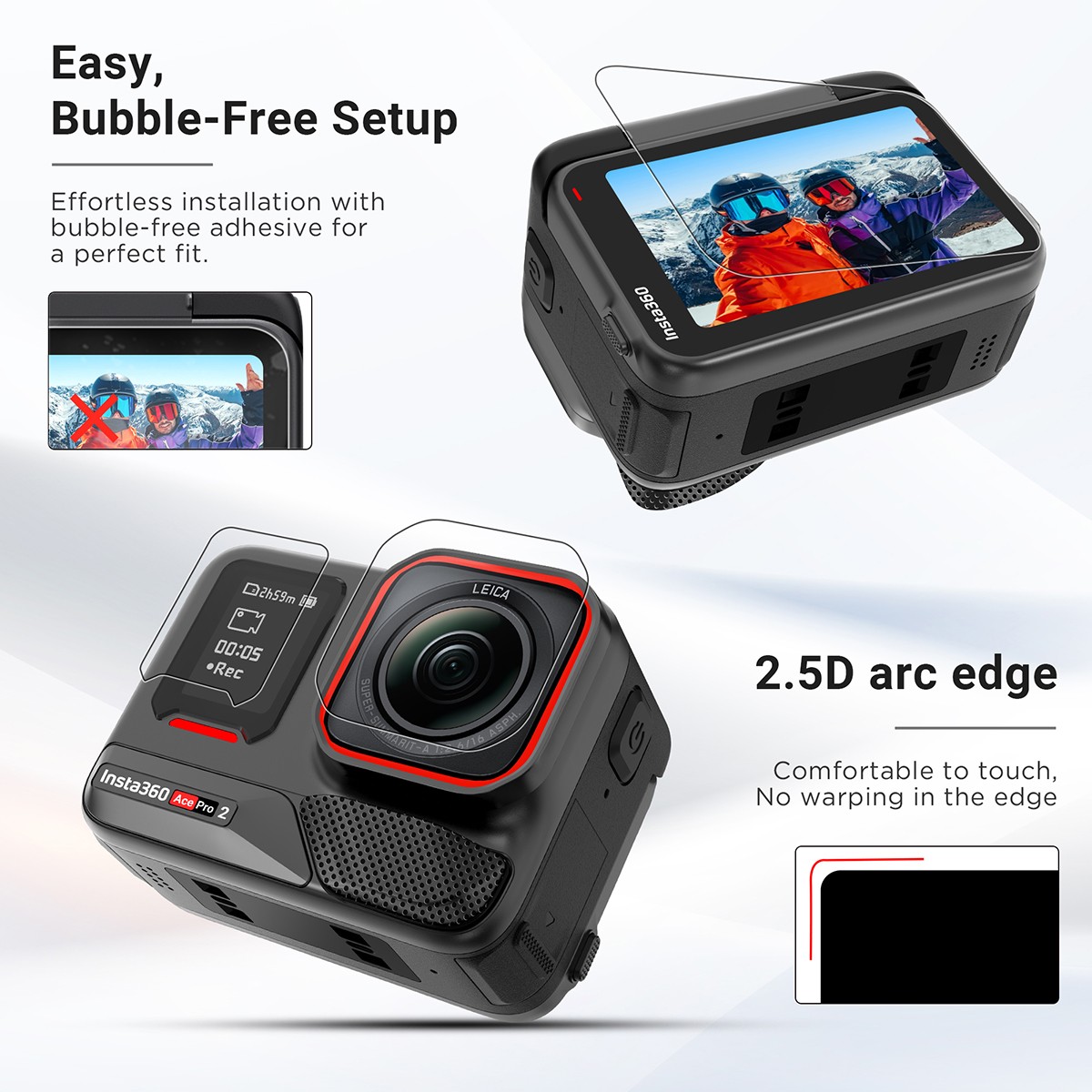 Camera Lens Screen LCD Display Protector Tempered Film Set for Insta360 Ace Pro2