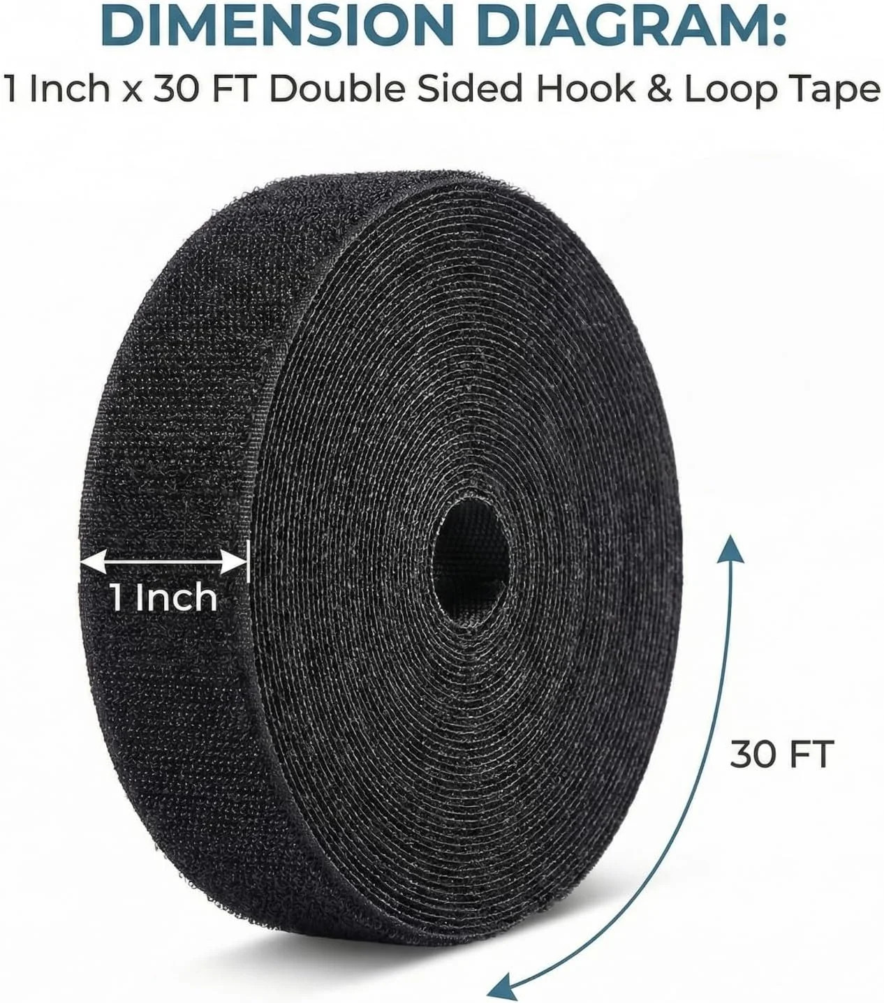 1 Inch x 30 FT​ ​Double Sided Hook and Loop Tape, ​Reusable Cable Ties, Self-Adh