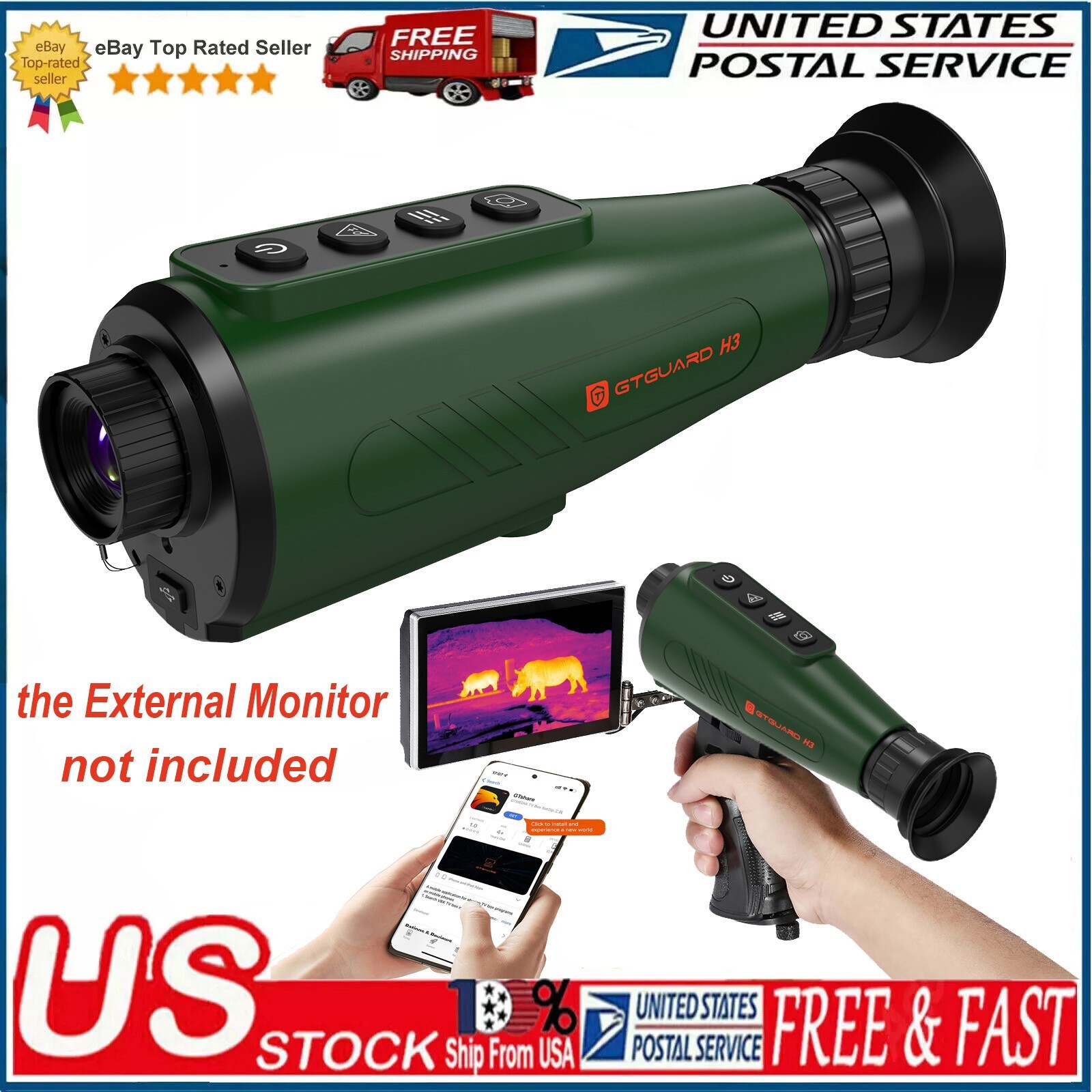 GTGUARD H3 Thermal Monocular Ai 384x288 (50 Hz) 8X Zoom Thermal Imager Scope New
