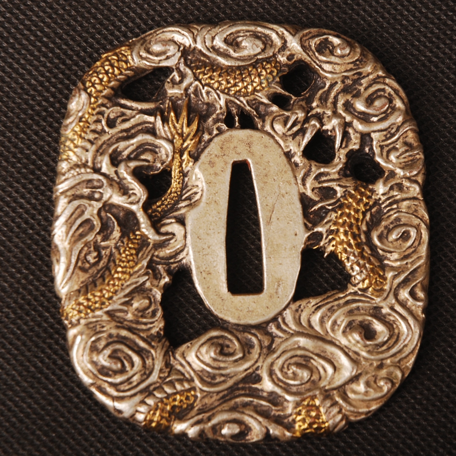 Dragon Tsuba Gold & Silver Plated Brass Hand Guard for Katana Wakizashi Tanto