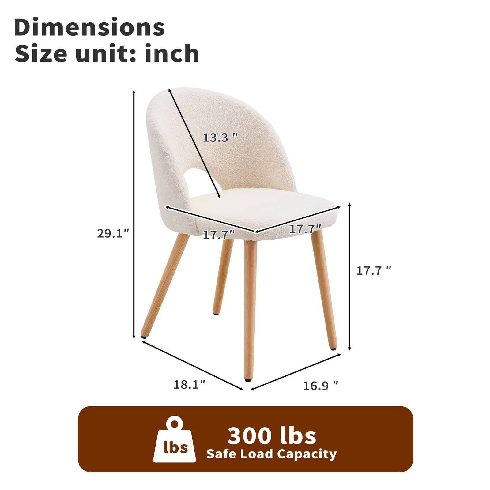 White Teddy Velvet Restaurant Chairs 2PCS Ergonomic Comfortable Backrest
