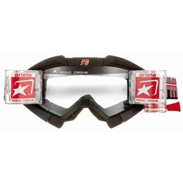 ARIETE Riding Crows Basic MX Offroad Goggles Roll-Off Fitted Black 13950-NNRO
