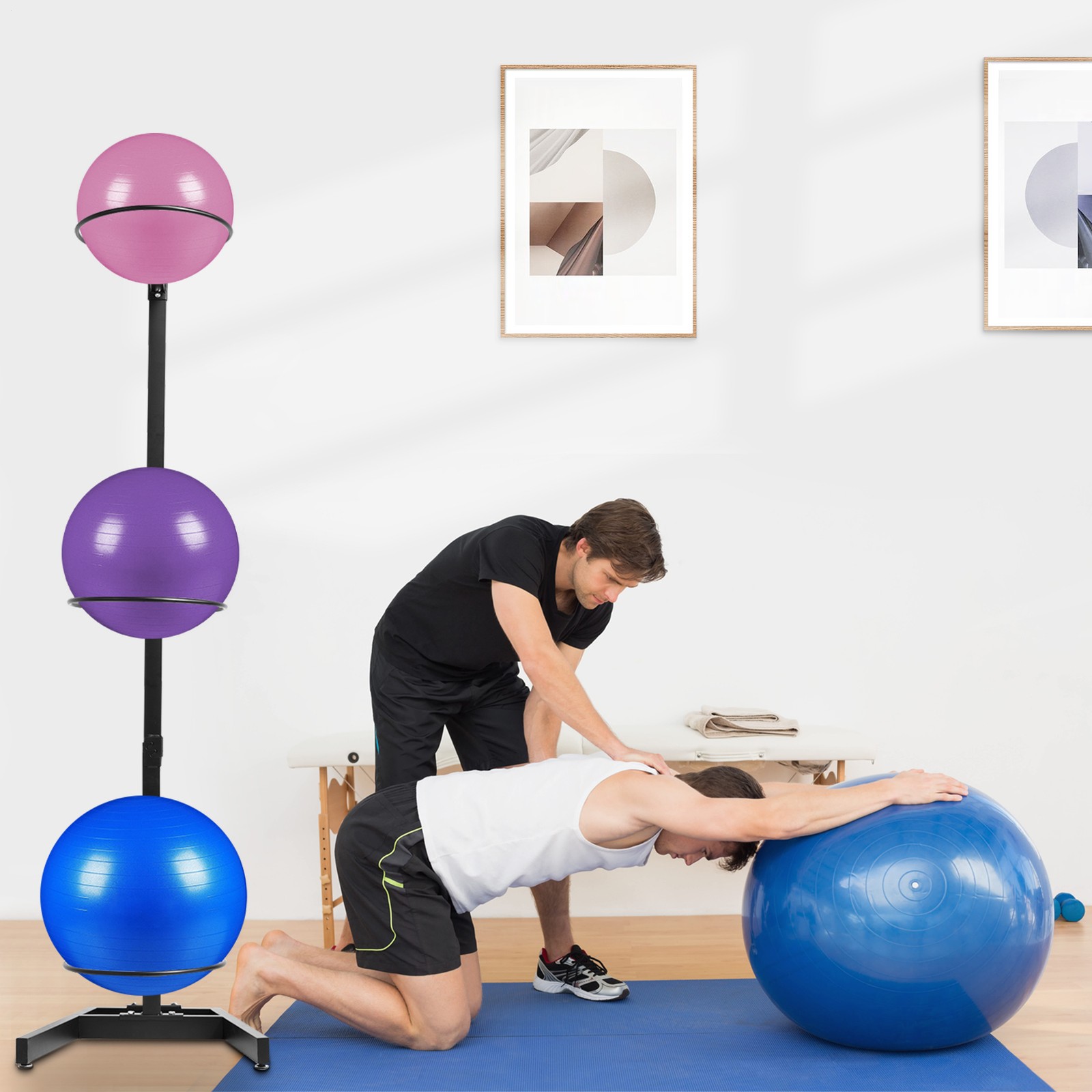 Stability Ball Rack Exercise Ball Stand Gym Ball Storage Stand 3 Balls Capacity