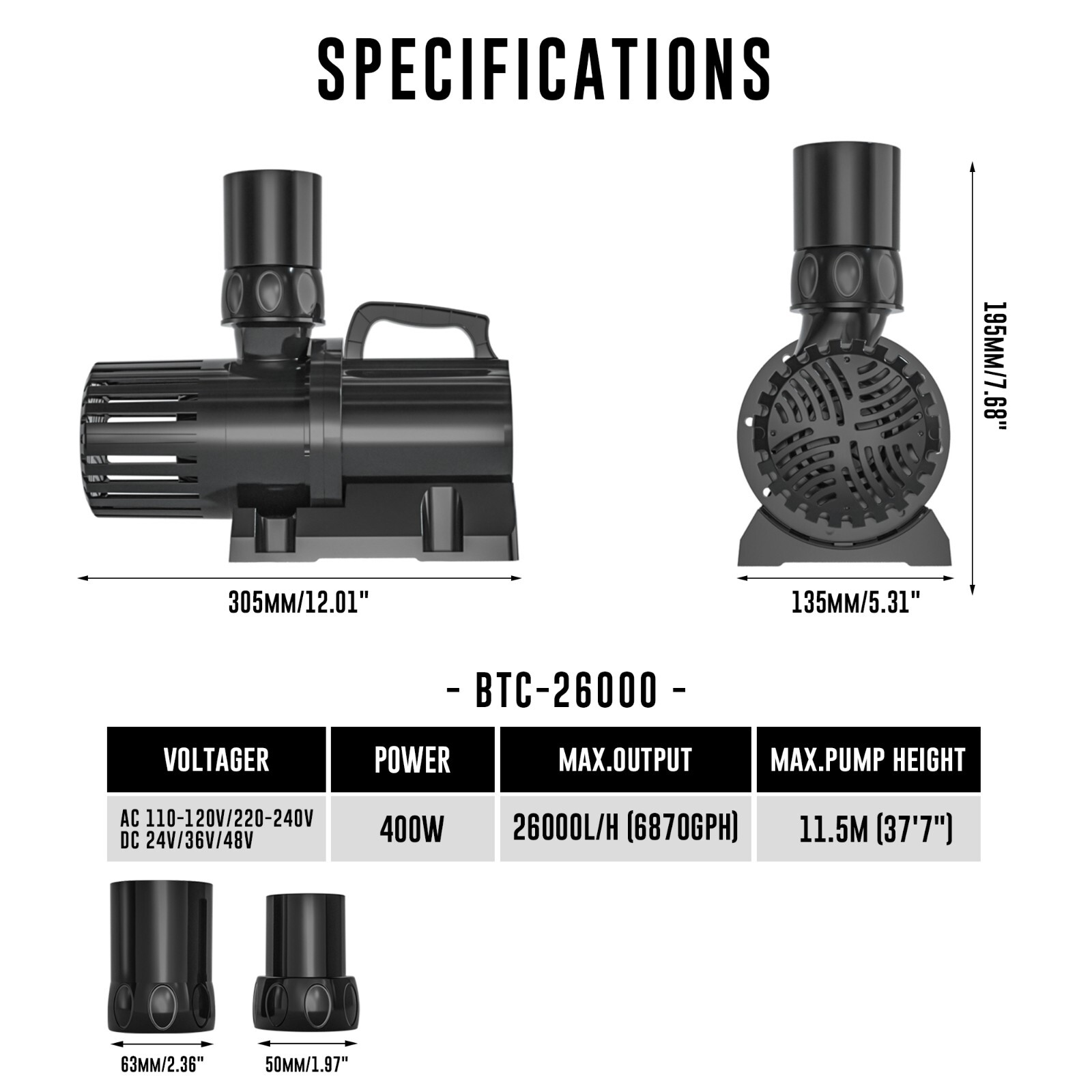6870 GPH External Submersible Water Pump 400W with controller