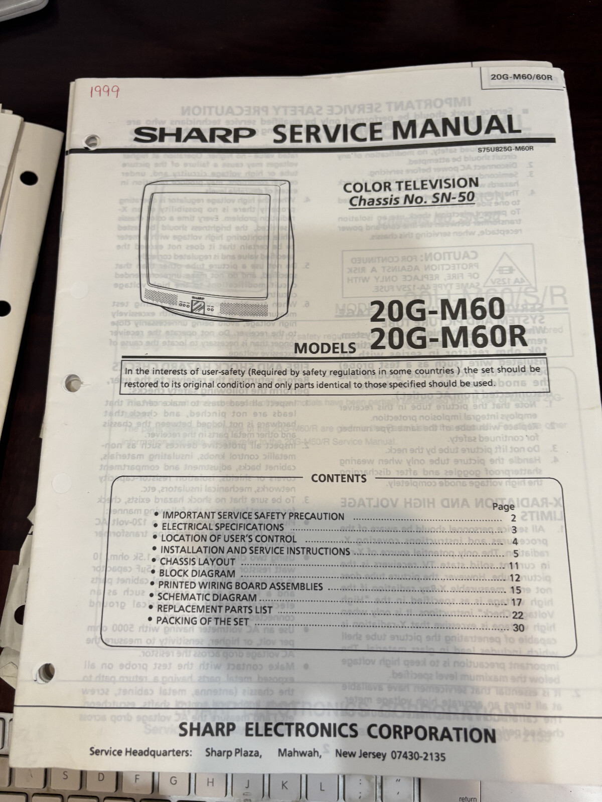 ORIG. SHARP 20G-M60 20G-M60R 20GM60 TV Repair & Service Manual *ORIGINAL*