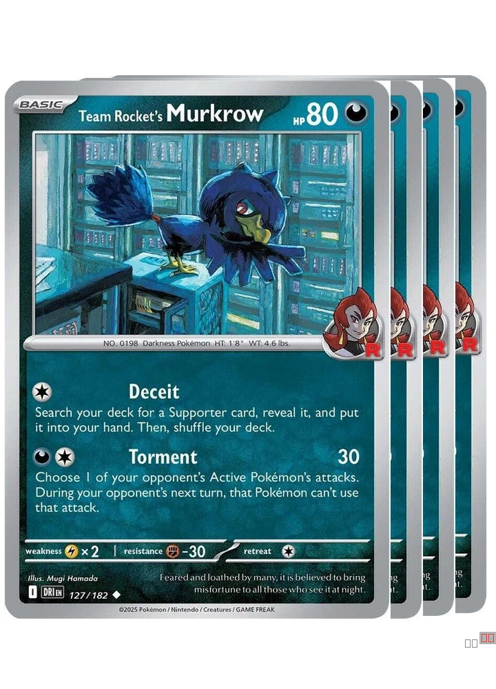 4x Team Rocket's Murkrow 127/182 Pokemon TCG Playset SV10: Destined Rivals NM