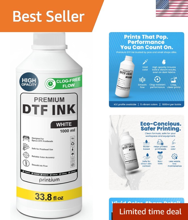 DTF Ink White 33.8 fl oz 1000 ml Refill – High Opacity, Clog-Free Formula – C...