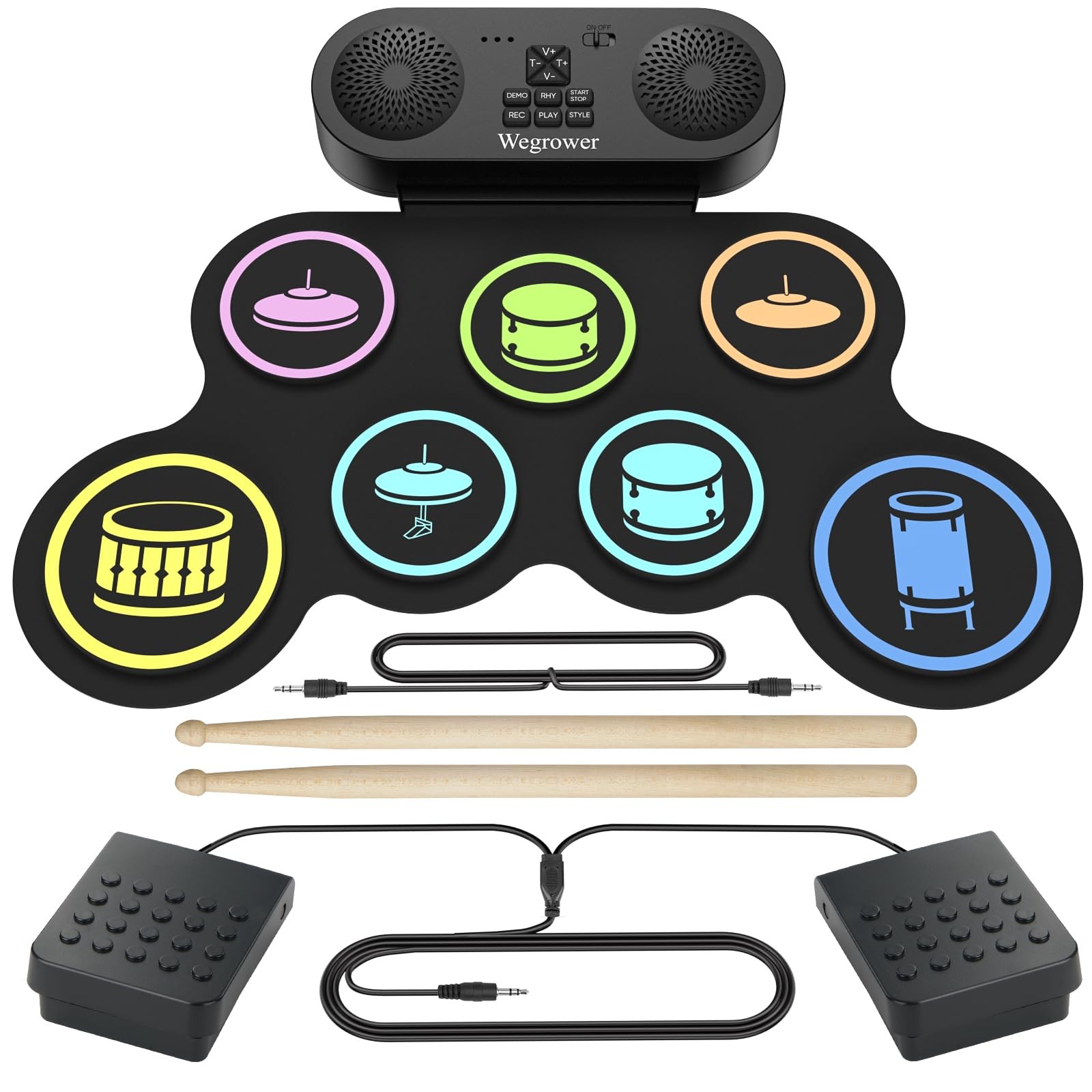 7Pad Electronic Drum Set Kids Portable Builtin Speaker Pedals Sticks
