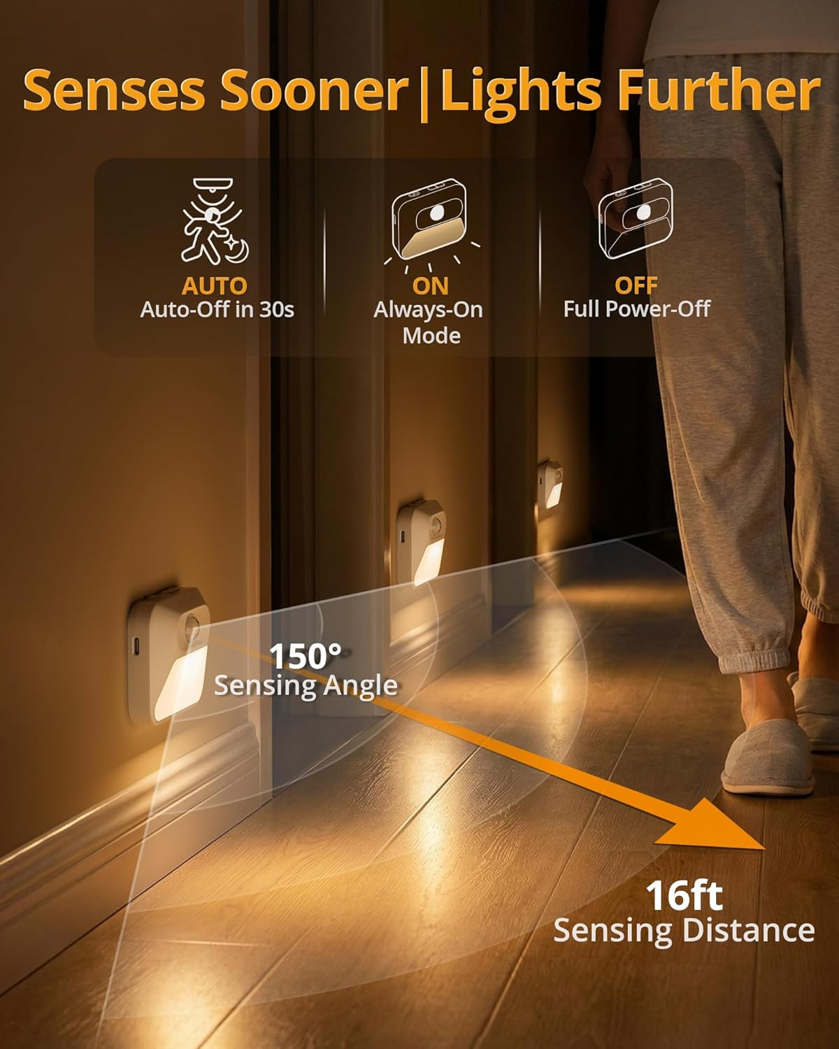 Rechargeable Sync Motion Sensor Night Lights with 3-In-1 Charging Dock, Stepless