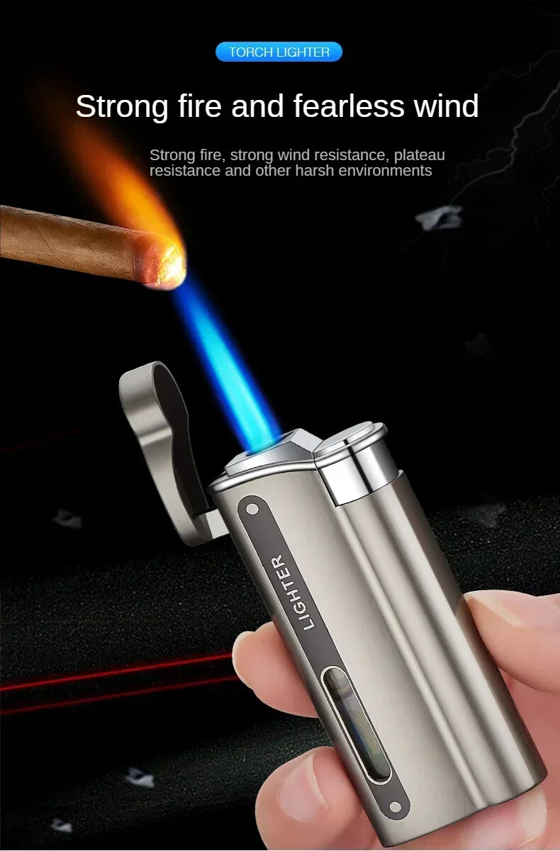 Metal Refillable Butane Torch Lighter Pipe Cigar Lighter Jet Flame Lighter LED