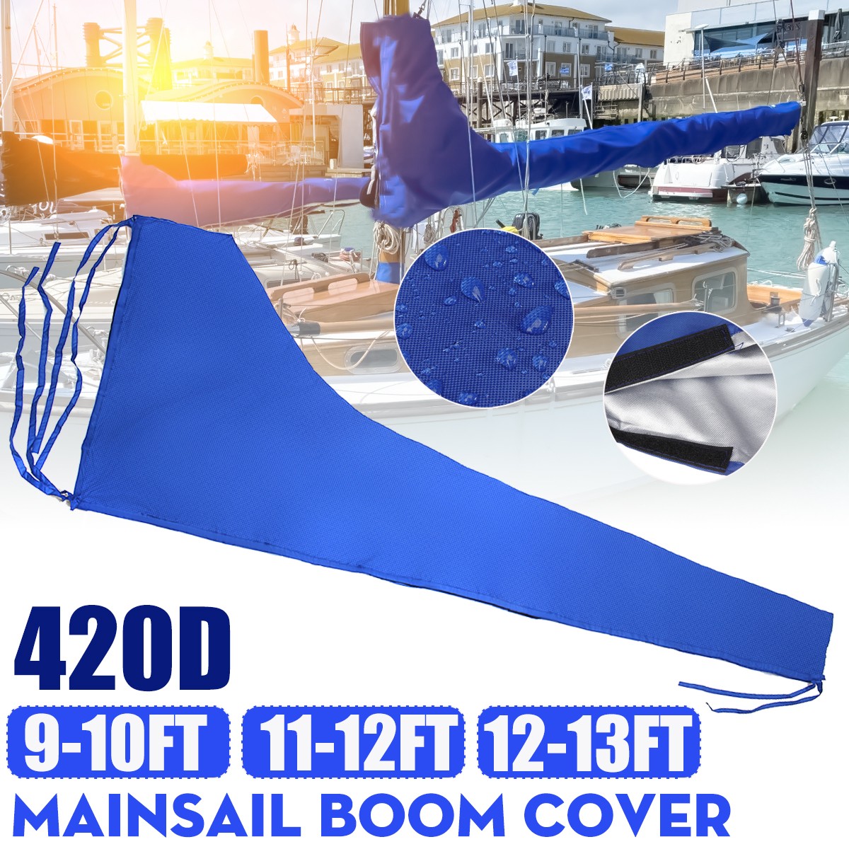 9-12ft Mainsail Boom Cover 420D Waterproof UV Dust Fabric Sail Cover Protector