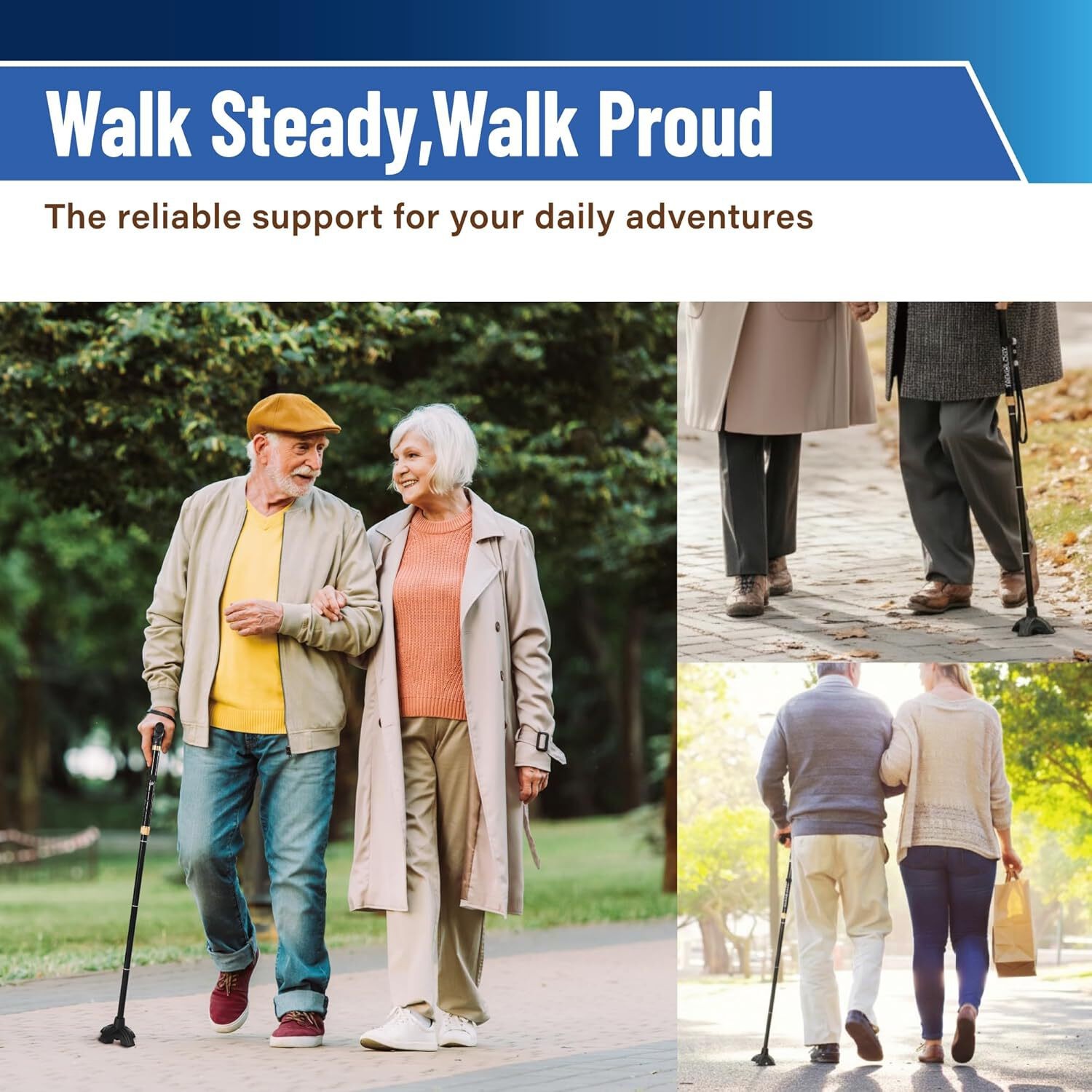 TREKOLOGY Foldable Walking Cane with Quad Self-Standing Base (US)