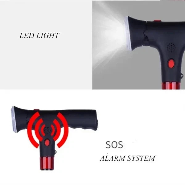 Adjustable Height Cane With LED Light Alert Button Walking Stick - Free Ship US