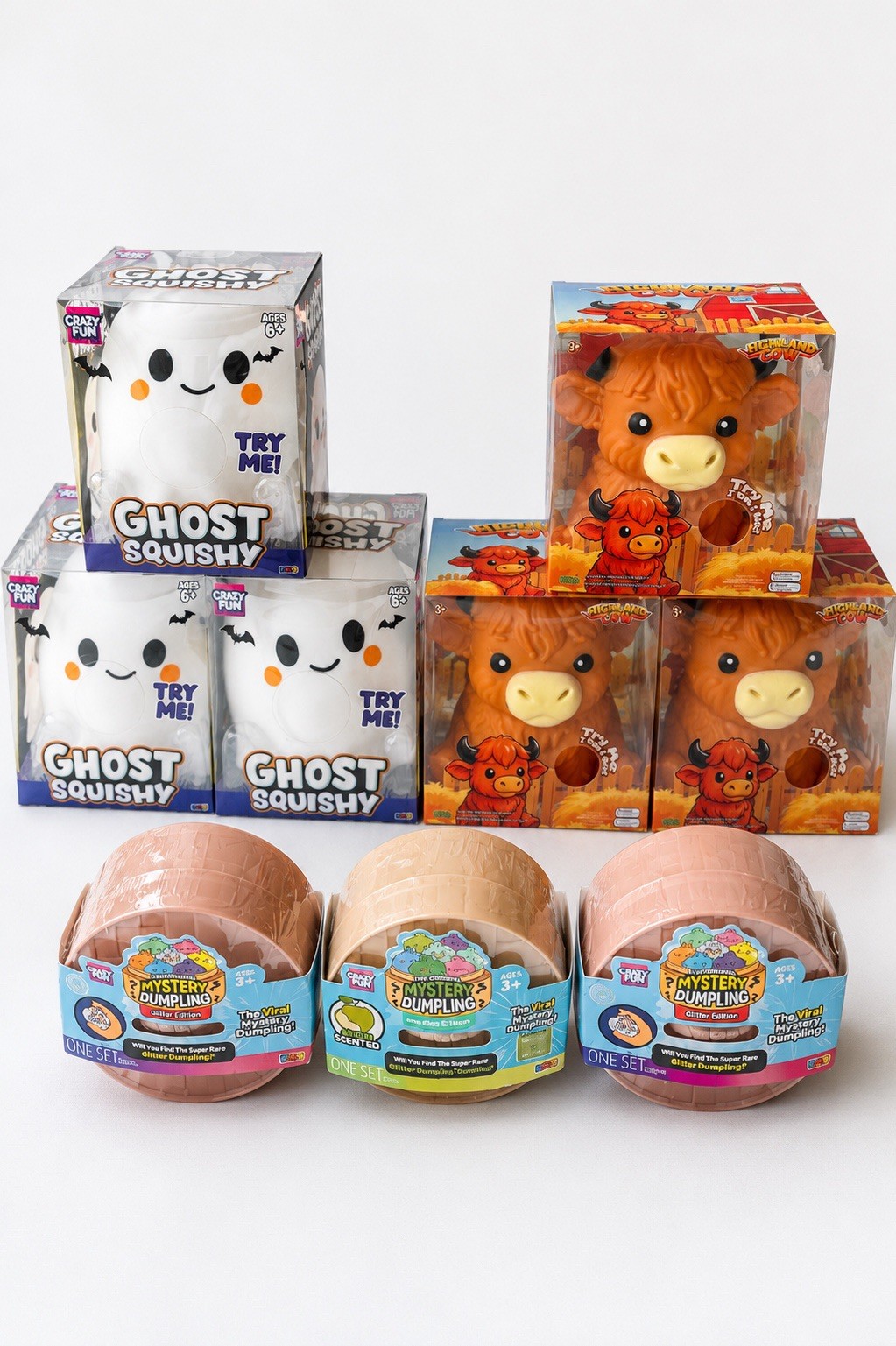 RMS Crazy Fun Ghost Squishy Highland Cow Mystery Dumpling Viral Toy Choose one