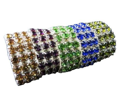 3 Row Silver Plated Crystal Elasticated Ring Available In Various Colours