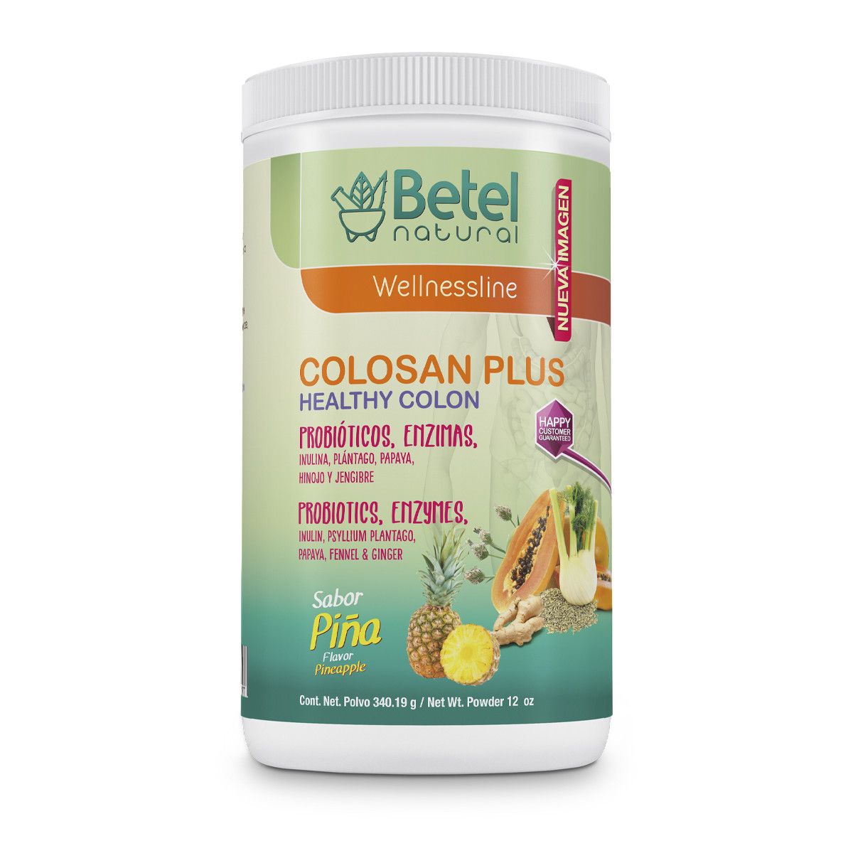 Colosan Plus by Betel - Pina Flavor - Healthy Colon with Probiotics - 340 g