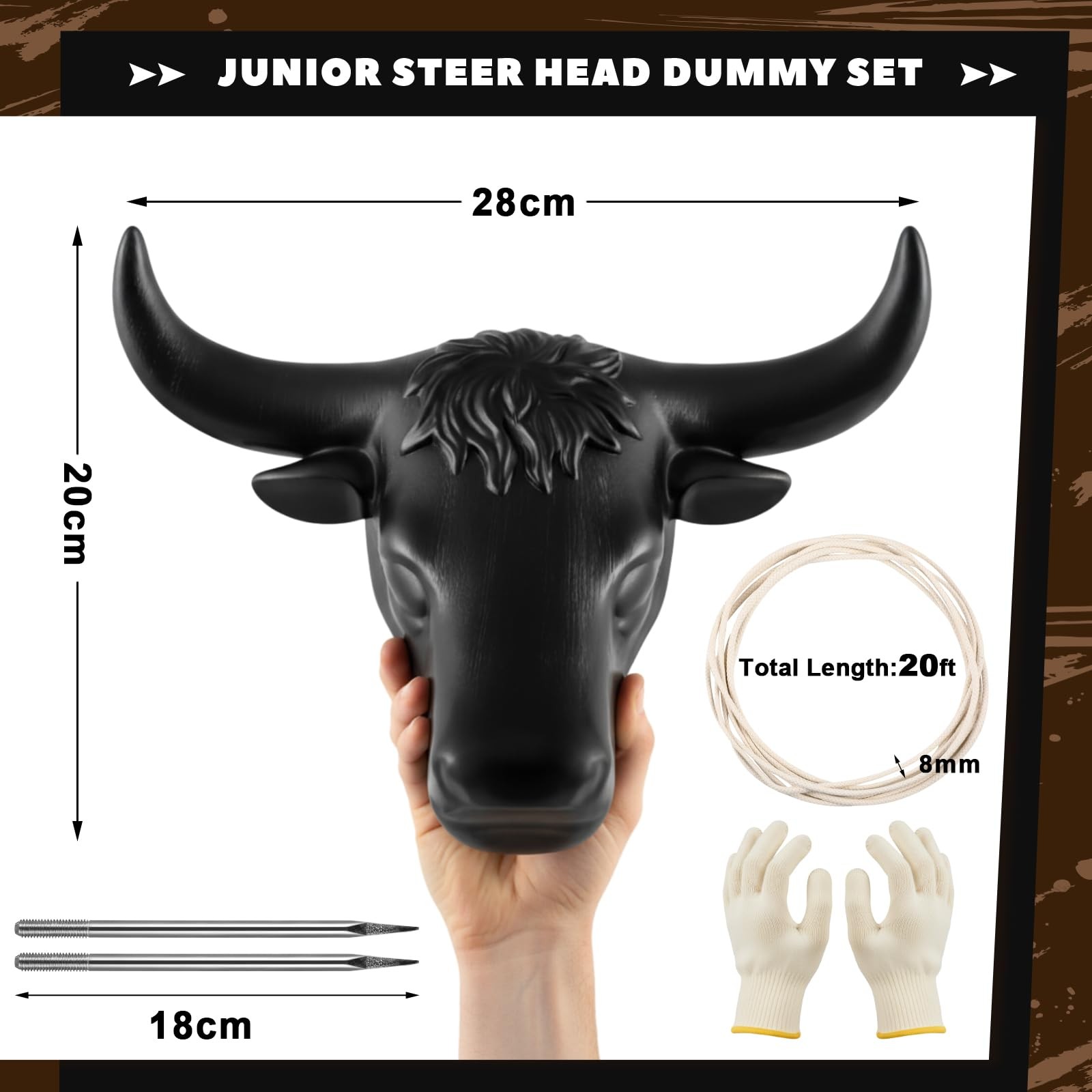 Crowye 2 Sets Small Roping Dummy Plastic Junior Steer Head Dummy Set Horn