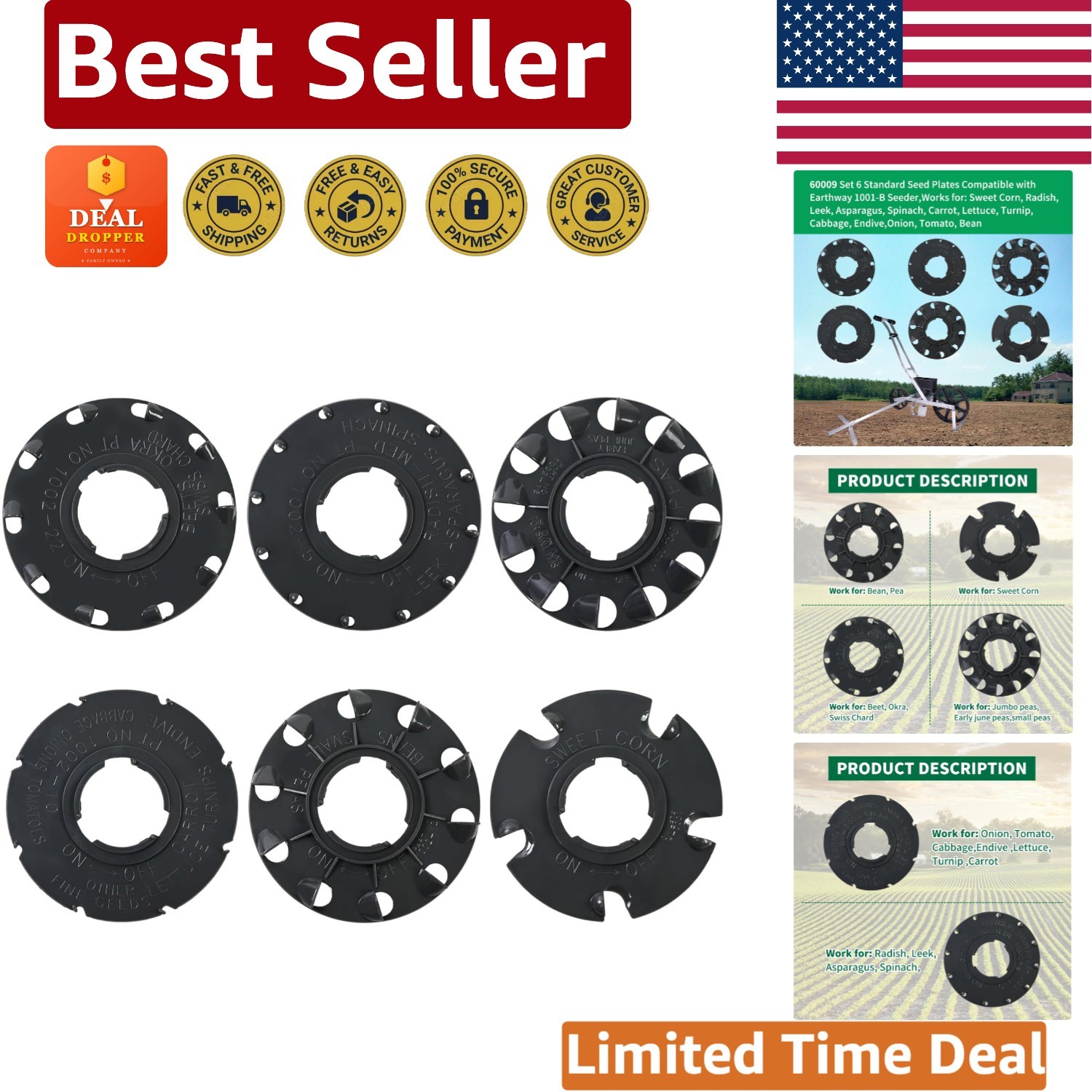 6-Pack Standard Seed Plates for Earthway 1001-B Seeder - Effortless Planting