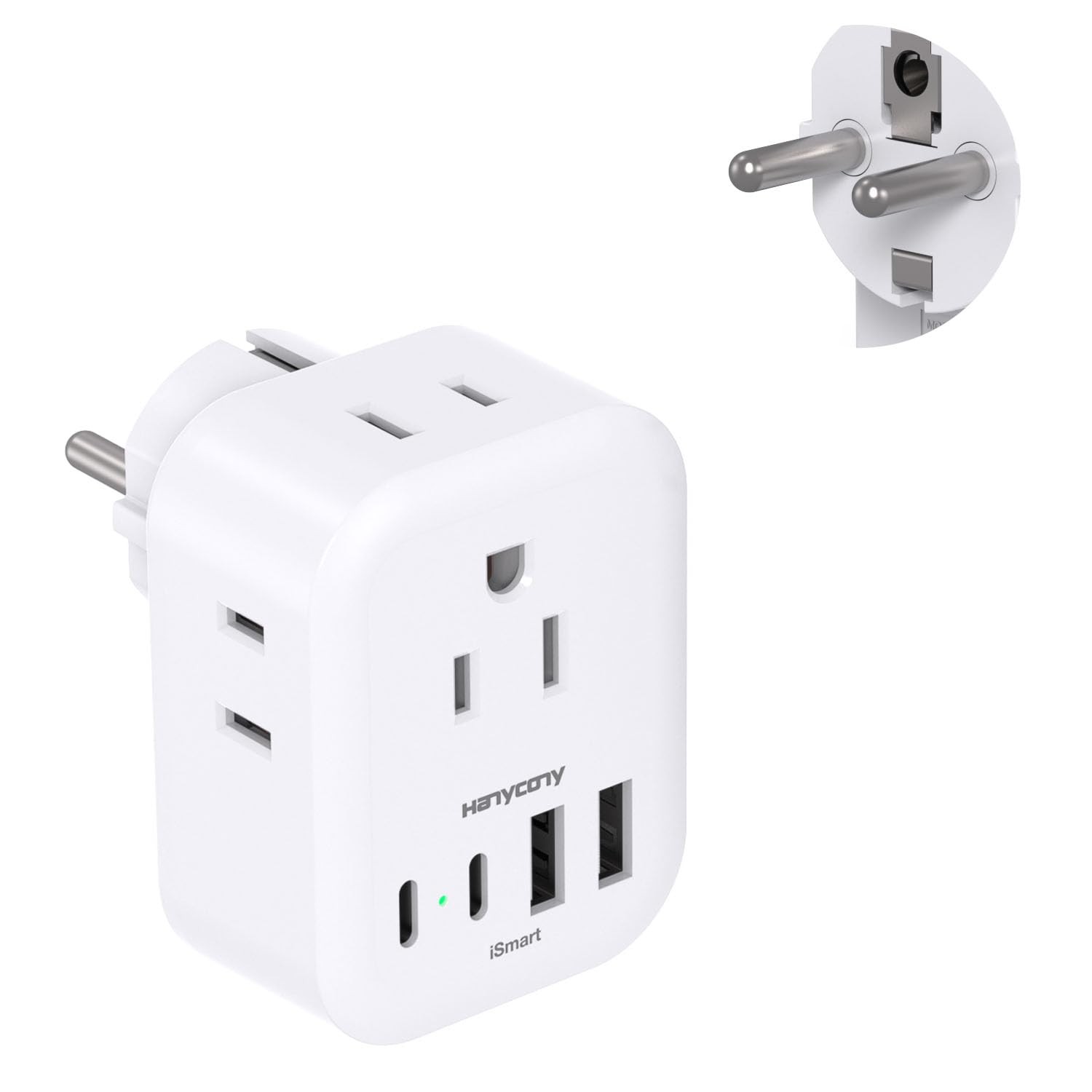Type E F Plug Adapter, HANYCONY Germany France Travel Adapter with White