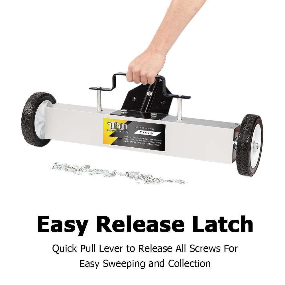 24-Inch Rolling Magnetic Pick-Up Sweeper with Adjustable Long Handle and Wheels
