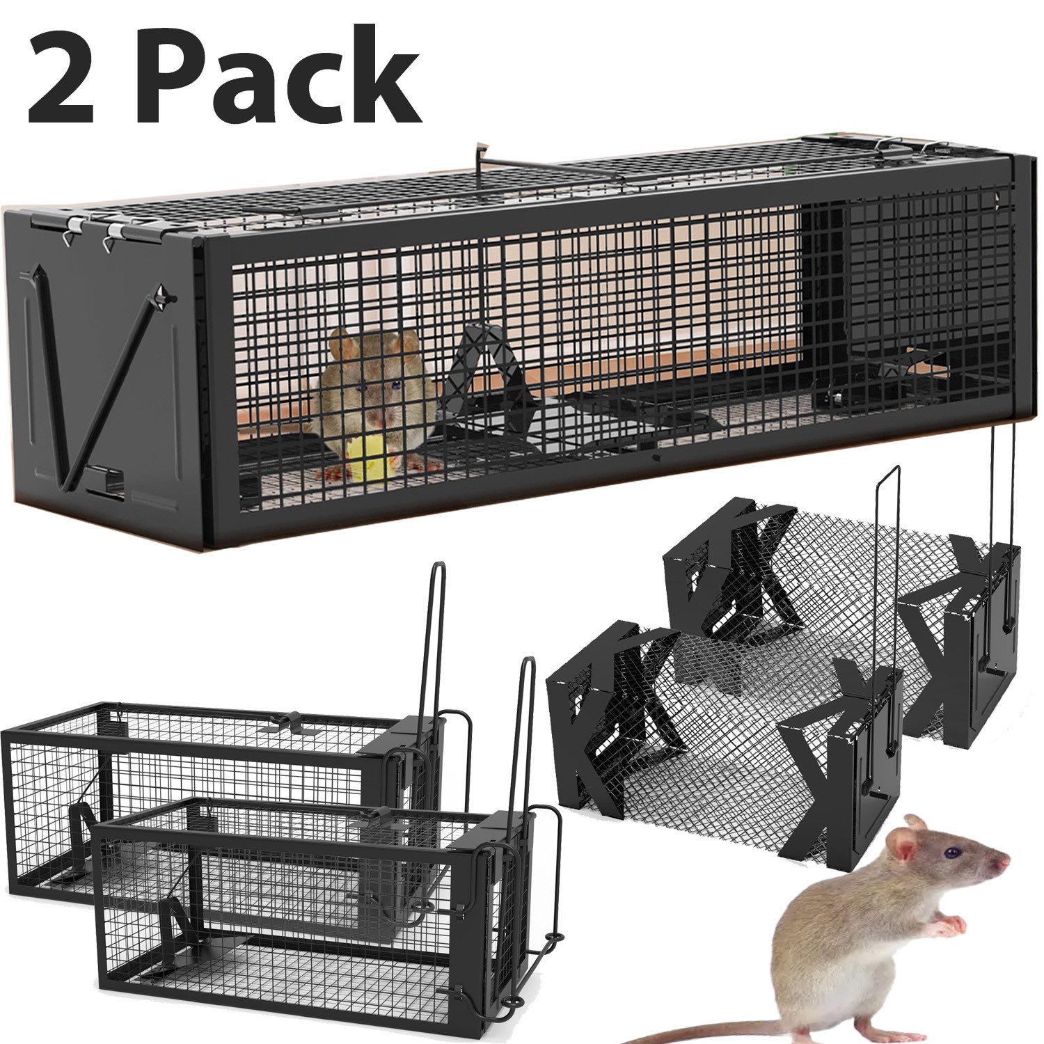 2 Packs Humane Rat Trap Outdoor Mouse Traps Indoor Use - Rodent Chipmunk Traps