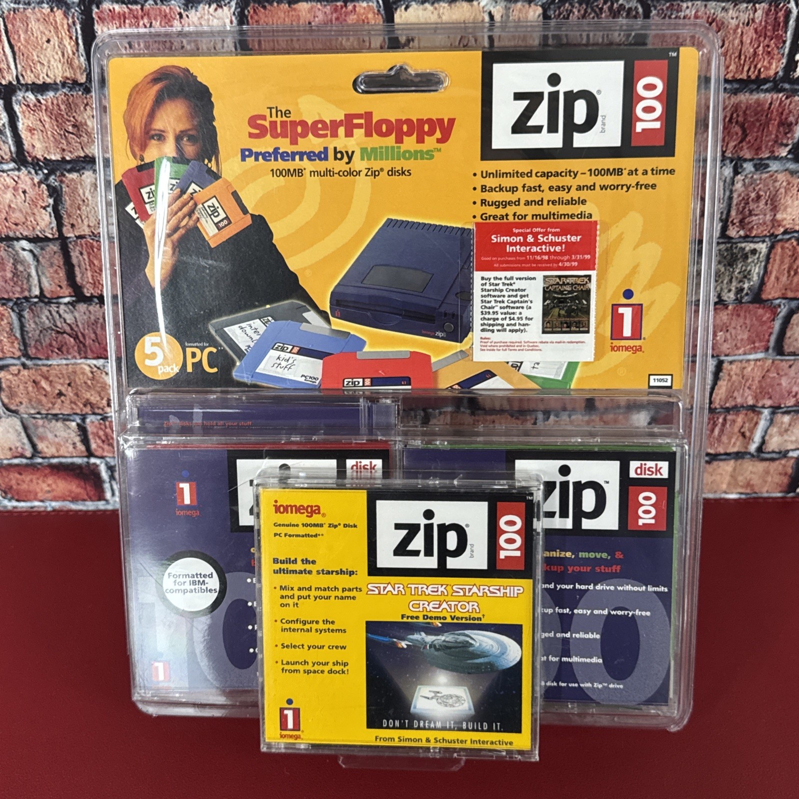 NOS 5 Pack of Iomega Zip 100 100MB Disks Formatted for IBM