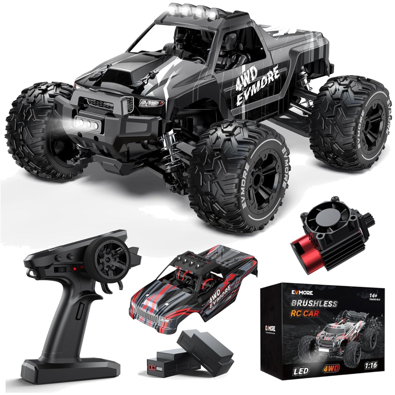 1/16 Brushless RC Car - Fast 34 MPH 4WD All-Terrain Truck with 2 Lipo Batteries
