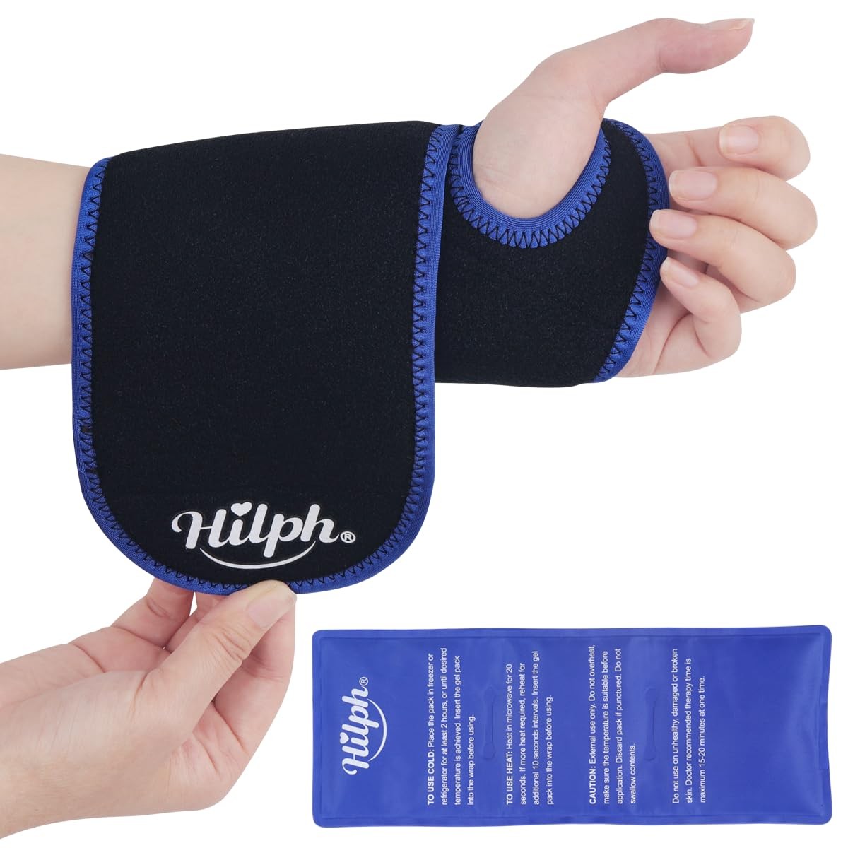 Hilph Wrist Ice Pack Wrap, Reusable Brace with Gel Hot One Size, Black